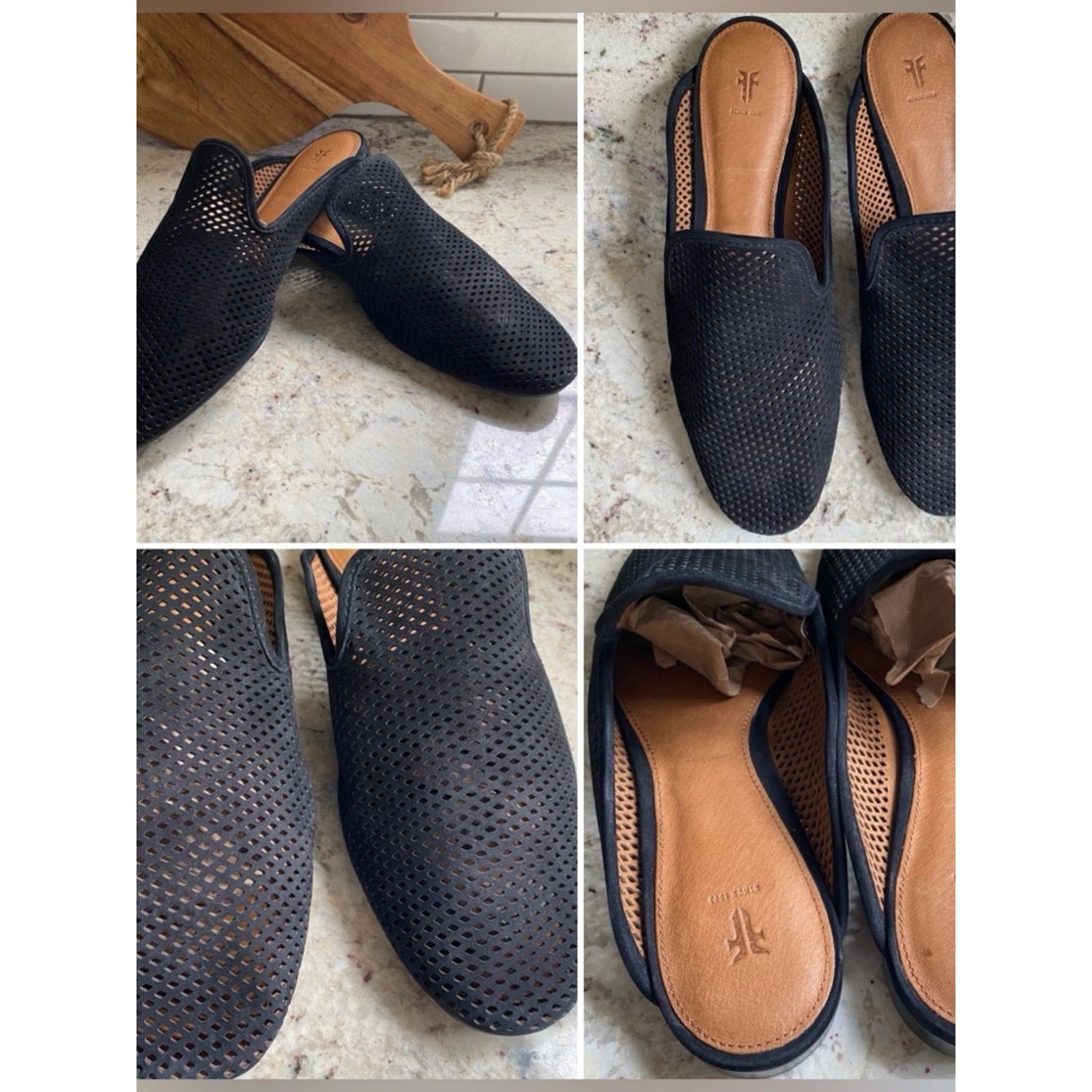 Frye FRYE $198 Gwen Black Leather Mesh Perforated Mule 9 EUC Size US 9 / IT 39 - 1 Thumbnail