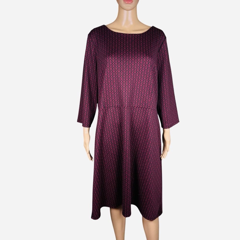 Talbots New Talbots Geometric Print 3/4 Sleeve Burgundy Dress Size Size XL / US 12-14 / IT 48-50 - 1 Thumbnail