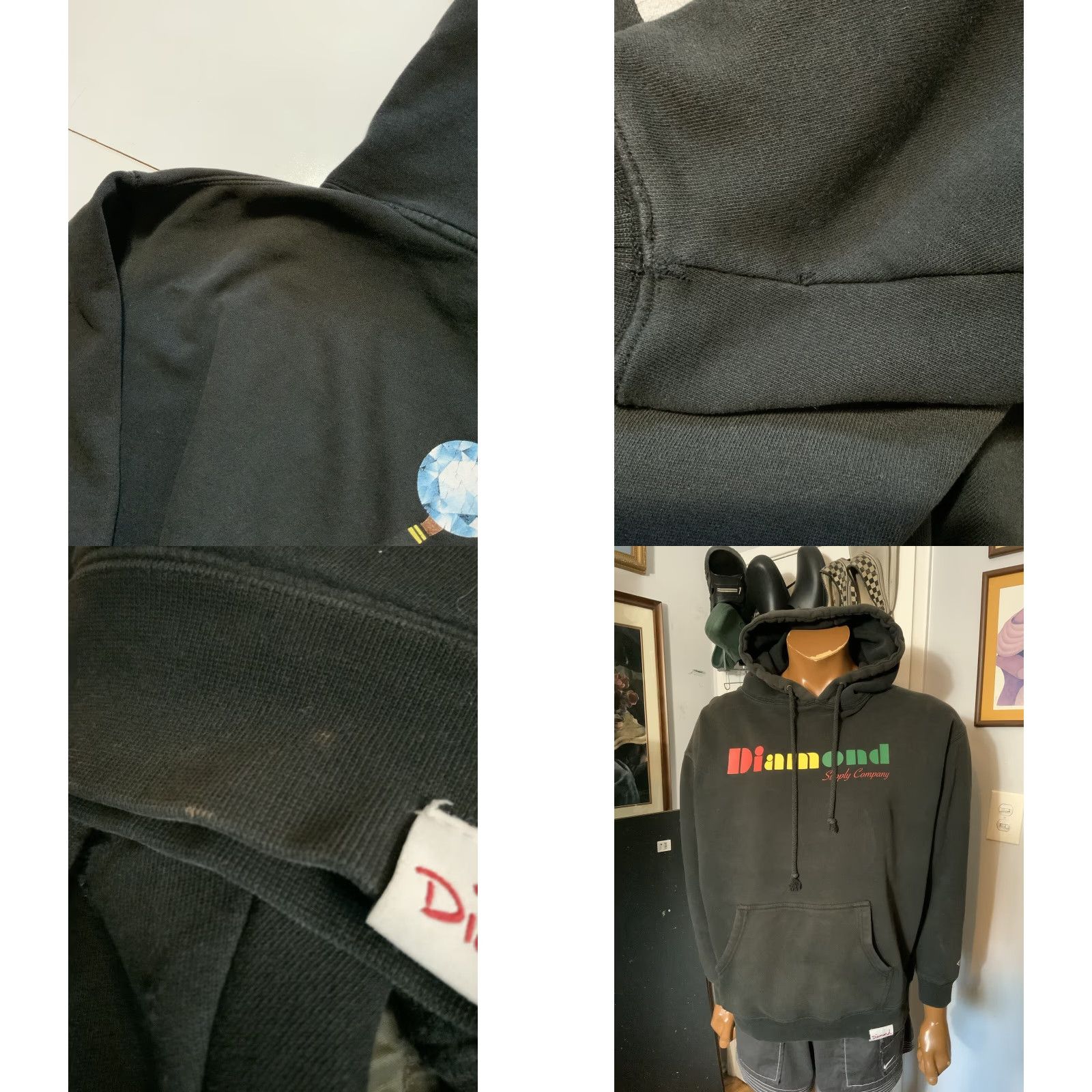 Vintage Diamond Supply Company Hoodie Holding Diamond Jewel Black Fleece Skateboard Sz.L Mens Midi? Size US L / EU 52-54 / 3 - 9 Thumbnail