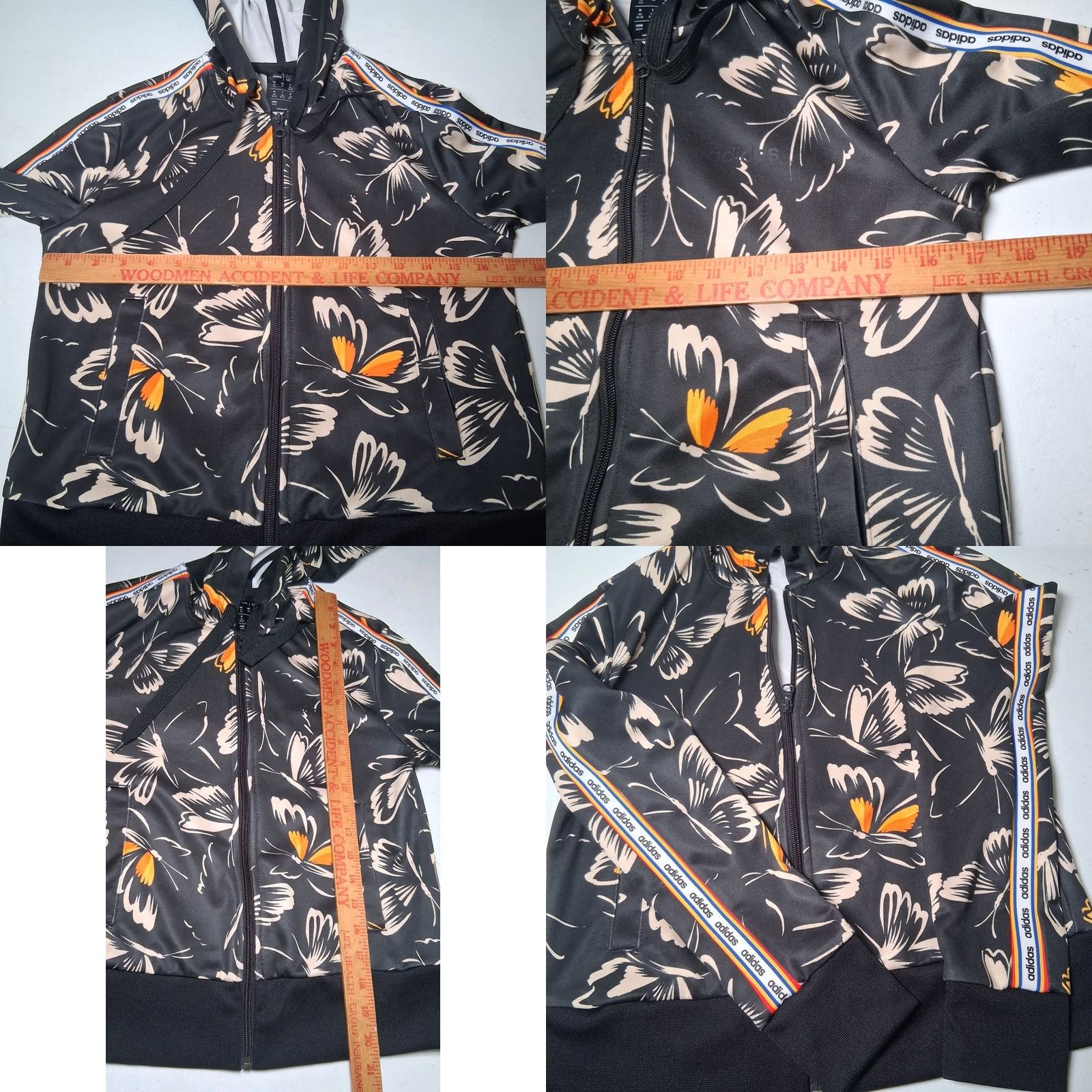 Adidas Adidas x Farm Rio Hooded Sweatshirt XS Black Butterflies Zip Hoodie Athletic Womens Seasonal Full Zip Pattern: butterflies Size XS / US 0-2 / IT 36-38 - 8 Thumbnail