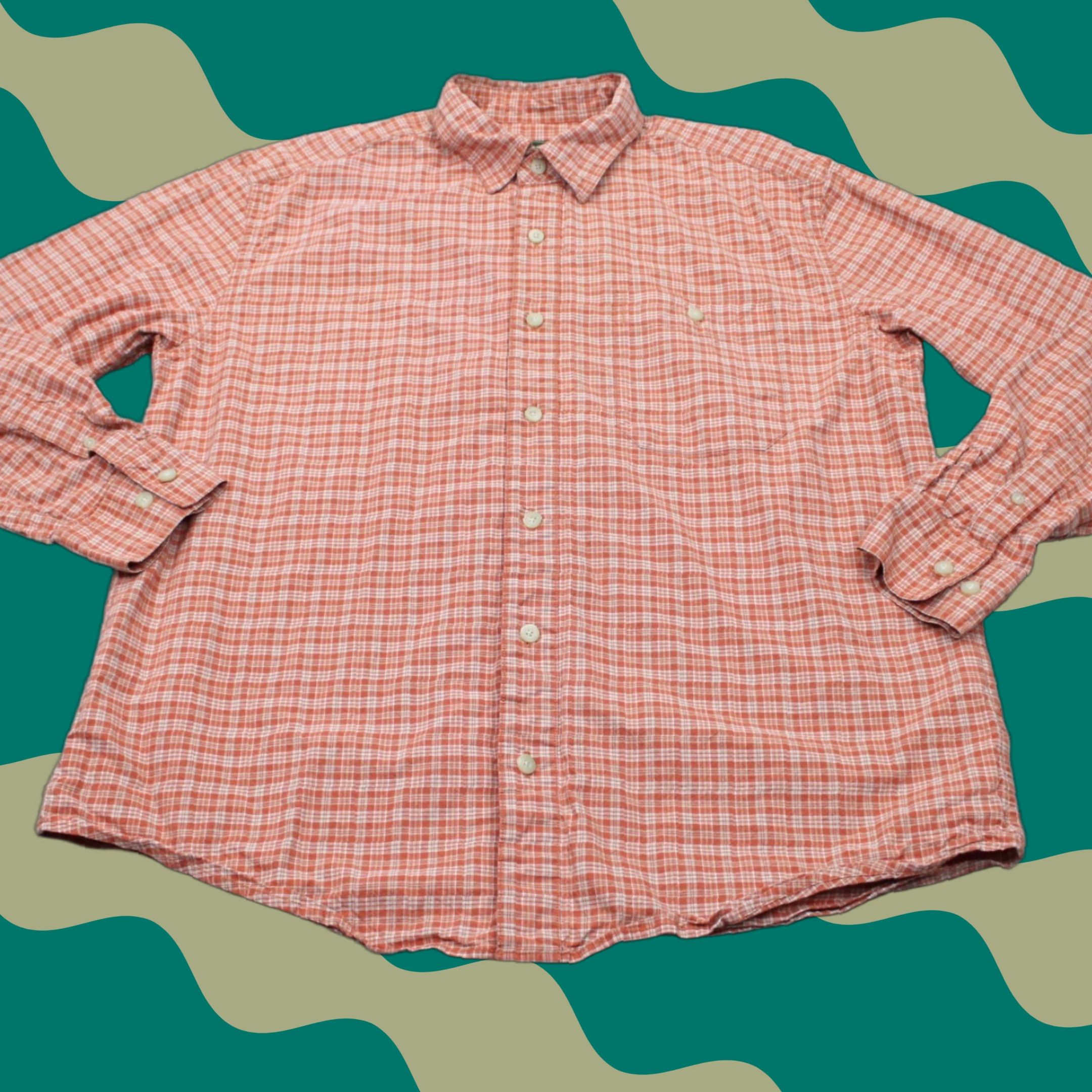 Eddie Bauer Eddie Bauer Shirt Mens Large Orange/White Check Cotton Long Sleeve Button Up Size US L / EU 52-54 / 3 - 1 Thumbnail