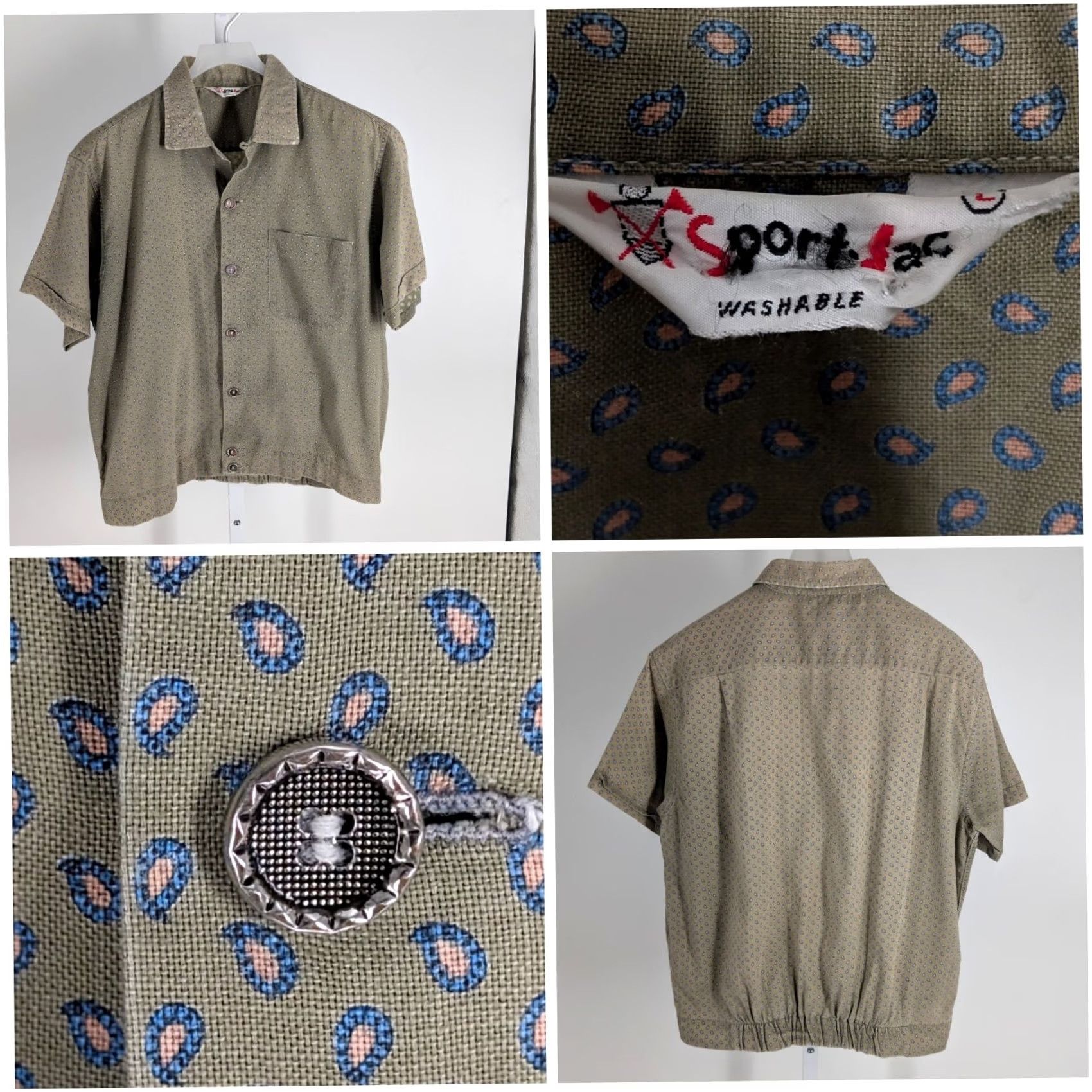 Vintage VINTAGE Sport Jac Shirt Collared Camp 50s Loop Collar Short Sleeve Olive Paisley Mens L Size US L / EU 52-54 / 3 - 2 Thumbnail