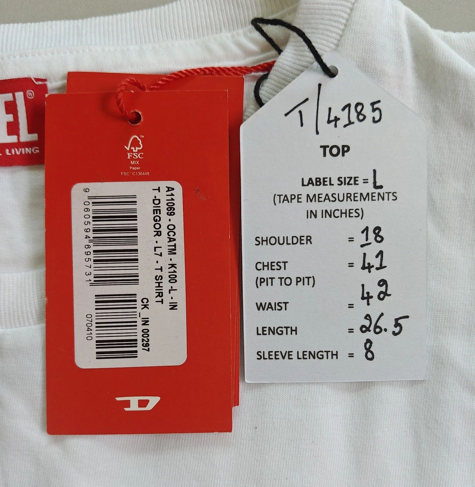 Diesel DIESEL White T-shirt with DSL 78 Denim print T 4185 Size US L / EU 52-54 / 3 - 5 Thumbnail