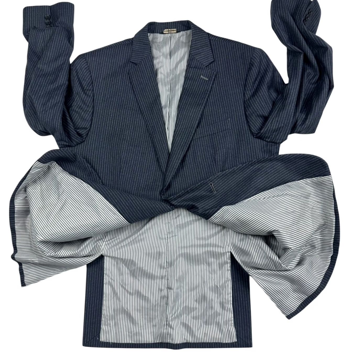 Banana Republic Banana Republic Men's Blazer Jacket Gray Railroad Stripe Flannel 2-Button 40R Size 40R - 3 Thumbnail