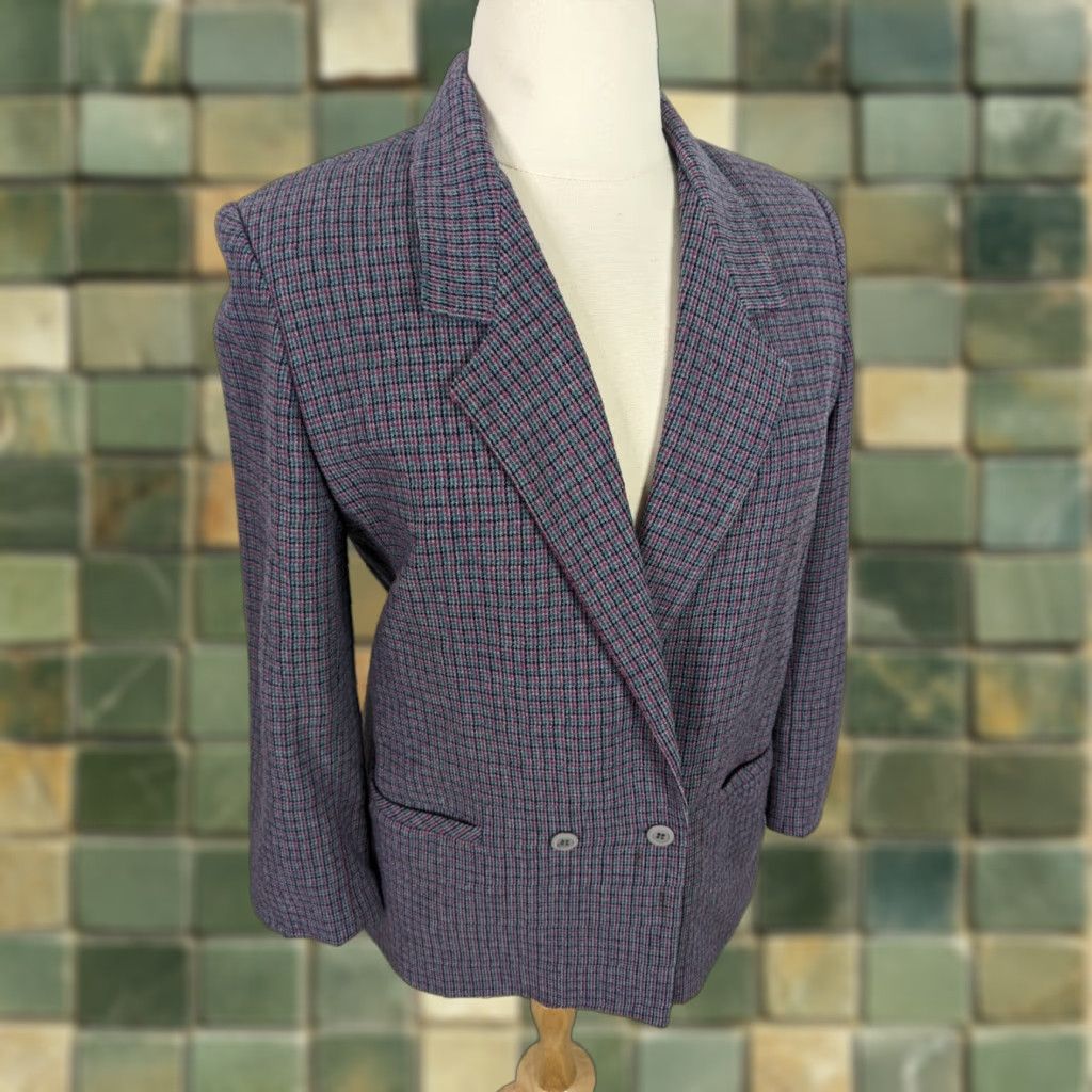 Doublet VINTAGE Plaid Wool Blazer Pink Grey Large 15/16 Check Lined Double Breasted Blazer Women Regular L Sizes Gray Size L / US 10 / IT 46 - 1 Thumbnail
