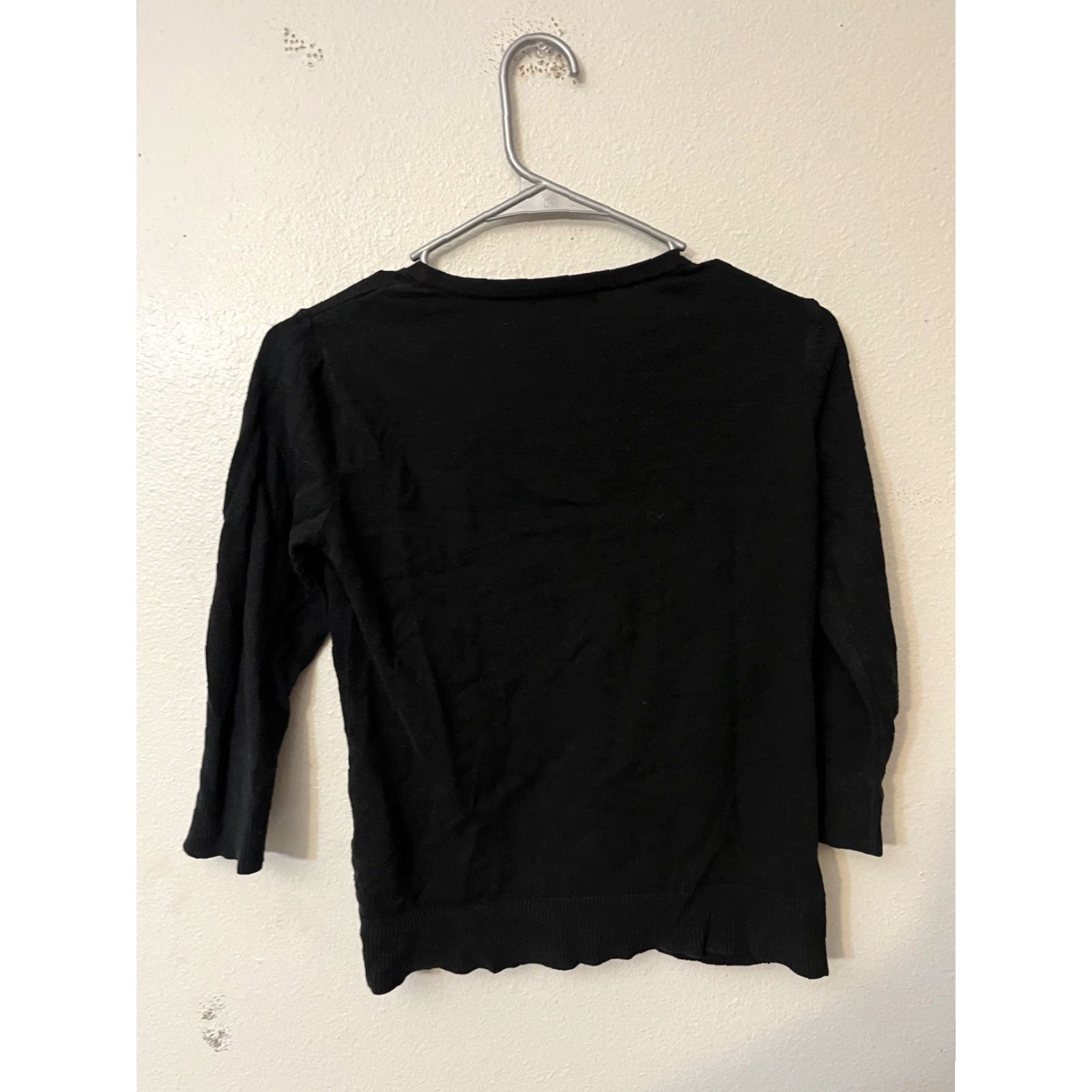 Vintage New York & Company Cardigan Top Womens Small Black Solid 3/4 Sleeve Cotton Blend Button V-Neck Size S / US 4 / IT 40 - 2 Thumbnail