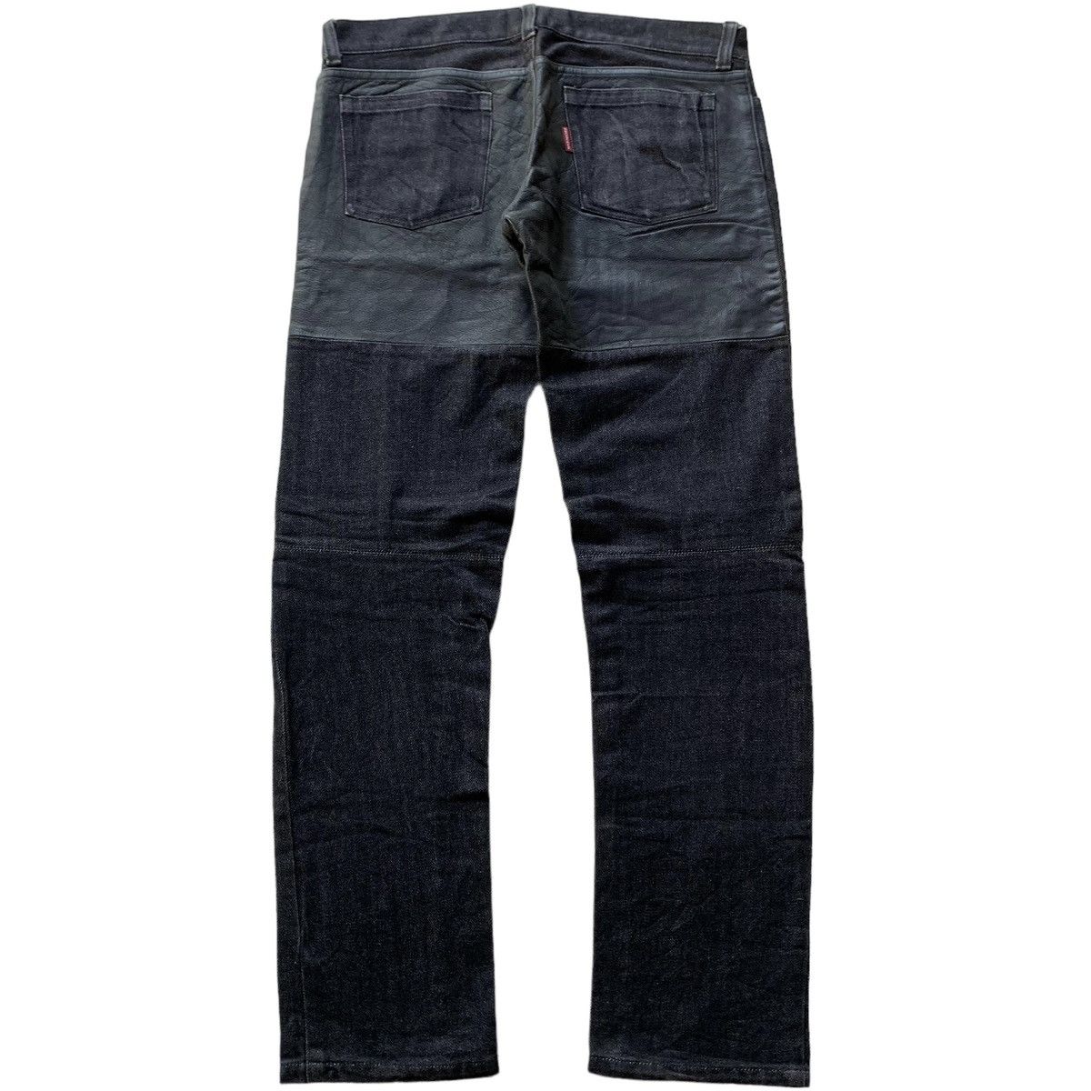 image of Biker Denim x Honda 1990S Shinichiro Arakawa Biker Mix Leather Denim Jeans in Blue Wash (Size 31)