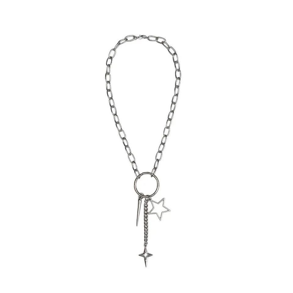 Jewelry Hollow Star Cross Rivets Circle Pendant Necklace Size ONE SIZE - 2 Thumbnail