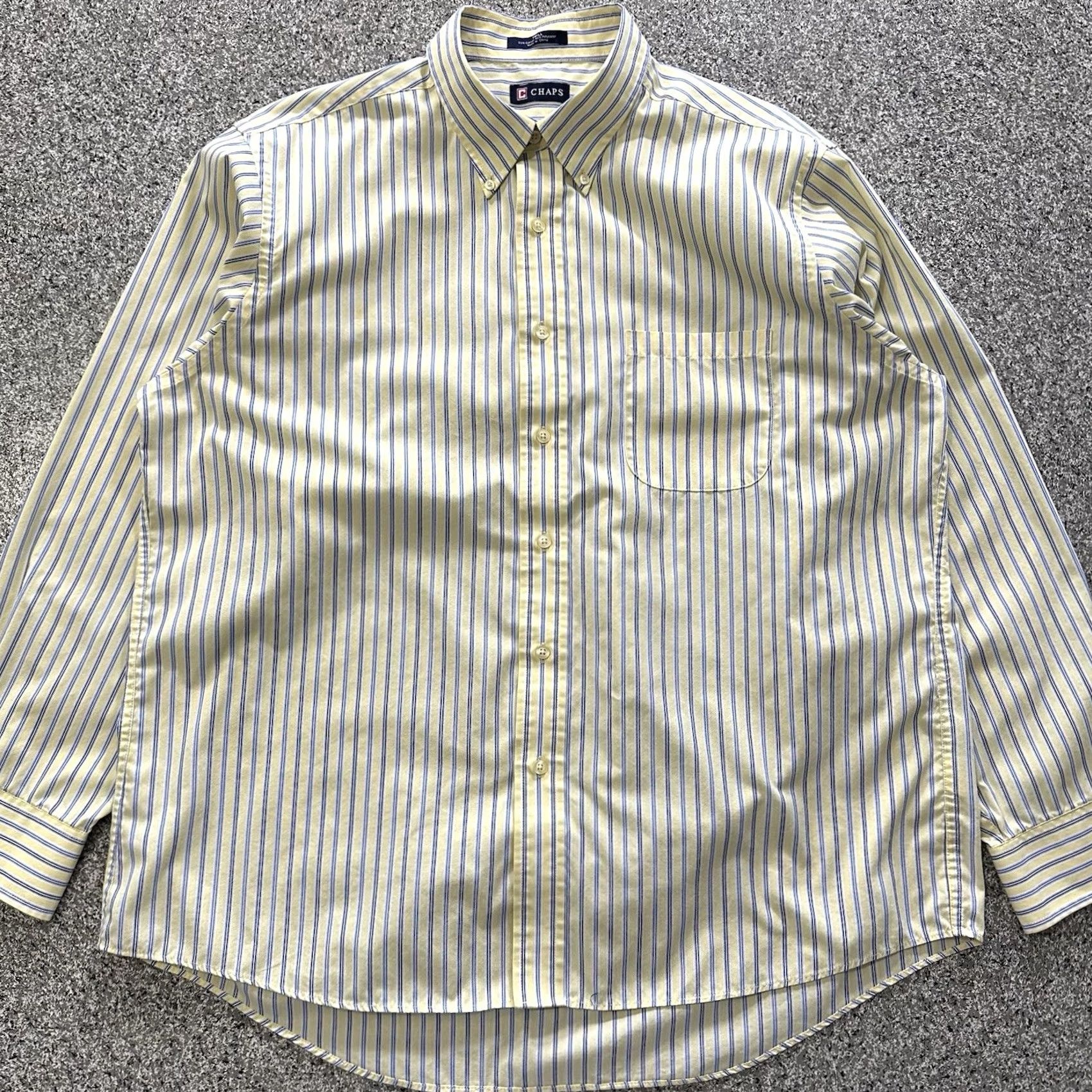 Chaps Chaps Shirt Mens XL Long Sleeve Button-Down Twill Yellow Blue Stripe Size US XL / EU 56 / 4 - 2 Thumbnail