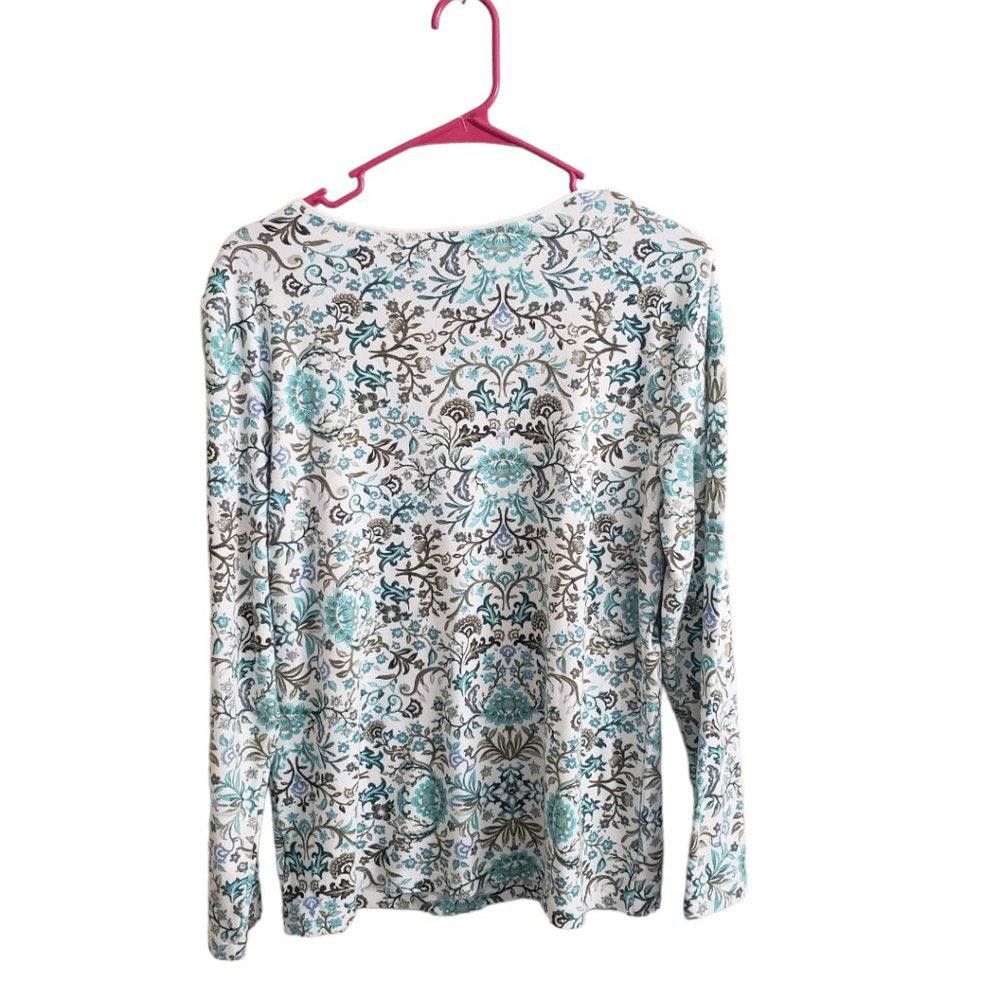 Designer CT676 Karen Scott Ladies Floral Cream & Green Top L Size L / US 10 / IT 46 - 2 Thumbnail