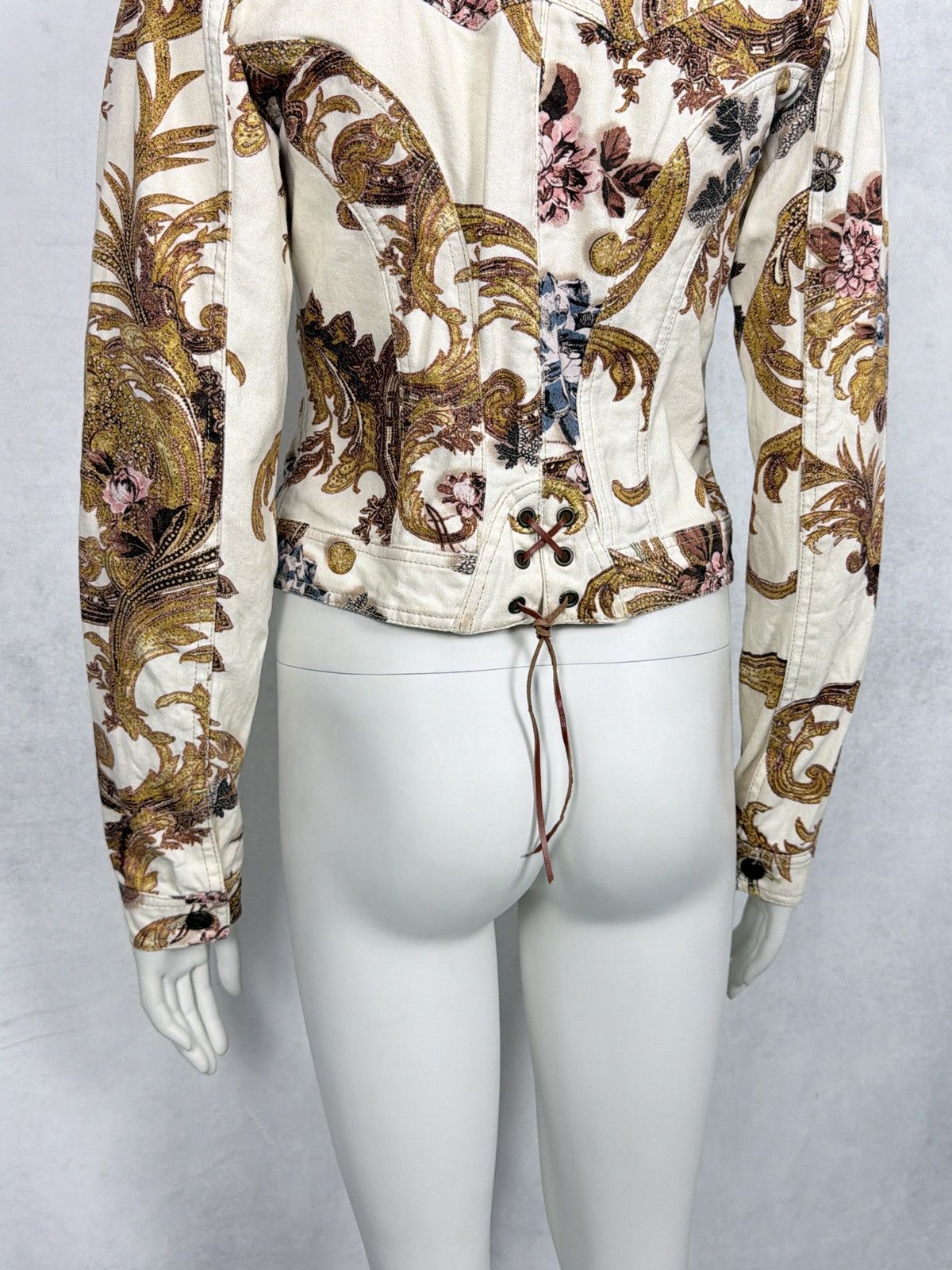 Roberto Cavalli Roberto Cavalli 2000’s Corseted Floral Baroque Denim Jacket Size S / US 4 / IT 40 - 10 Thumbnail