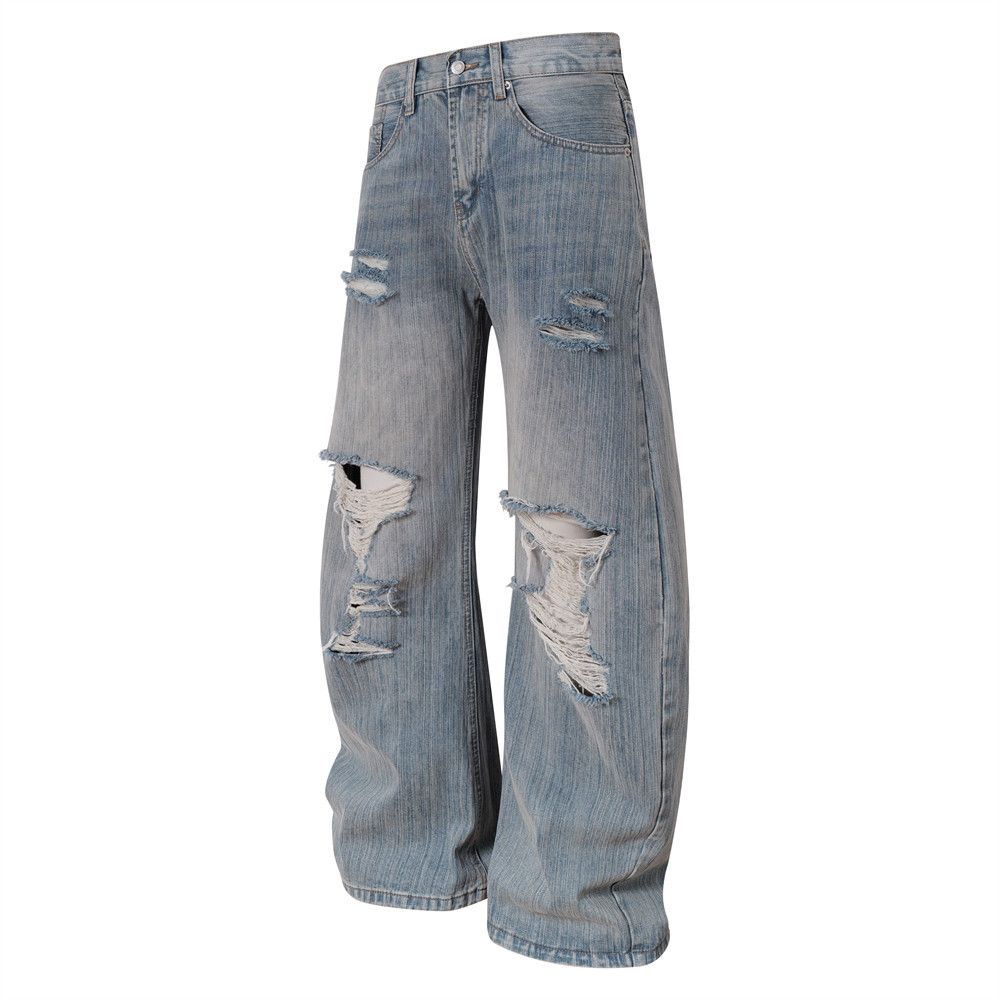 Japanese Brand × Jean Men's loose distressed punk trendy washed ripped jeans Size US 32 / EU 48 - 2 Thumbnail