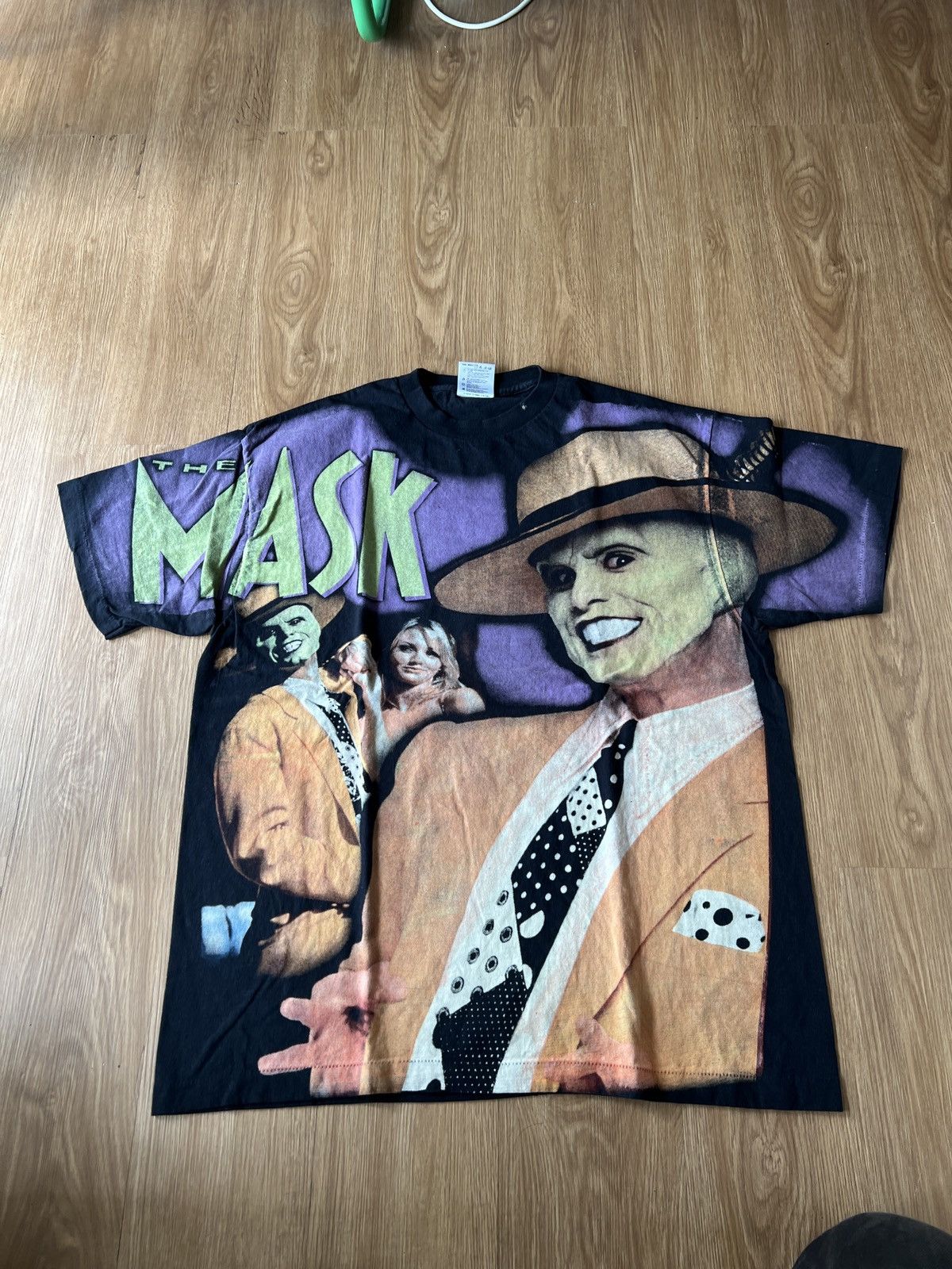 Vintage The Mask Movie Jim carrey all over prints faded black tee Size US XL / EU 56 / 4 - 1 Thumbnail