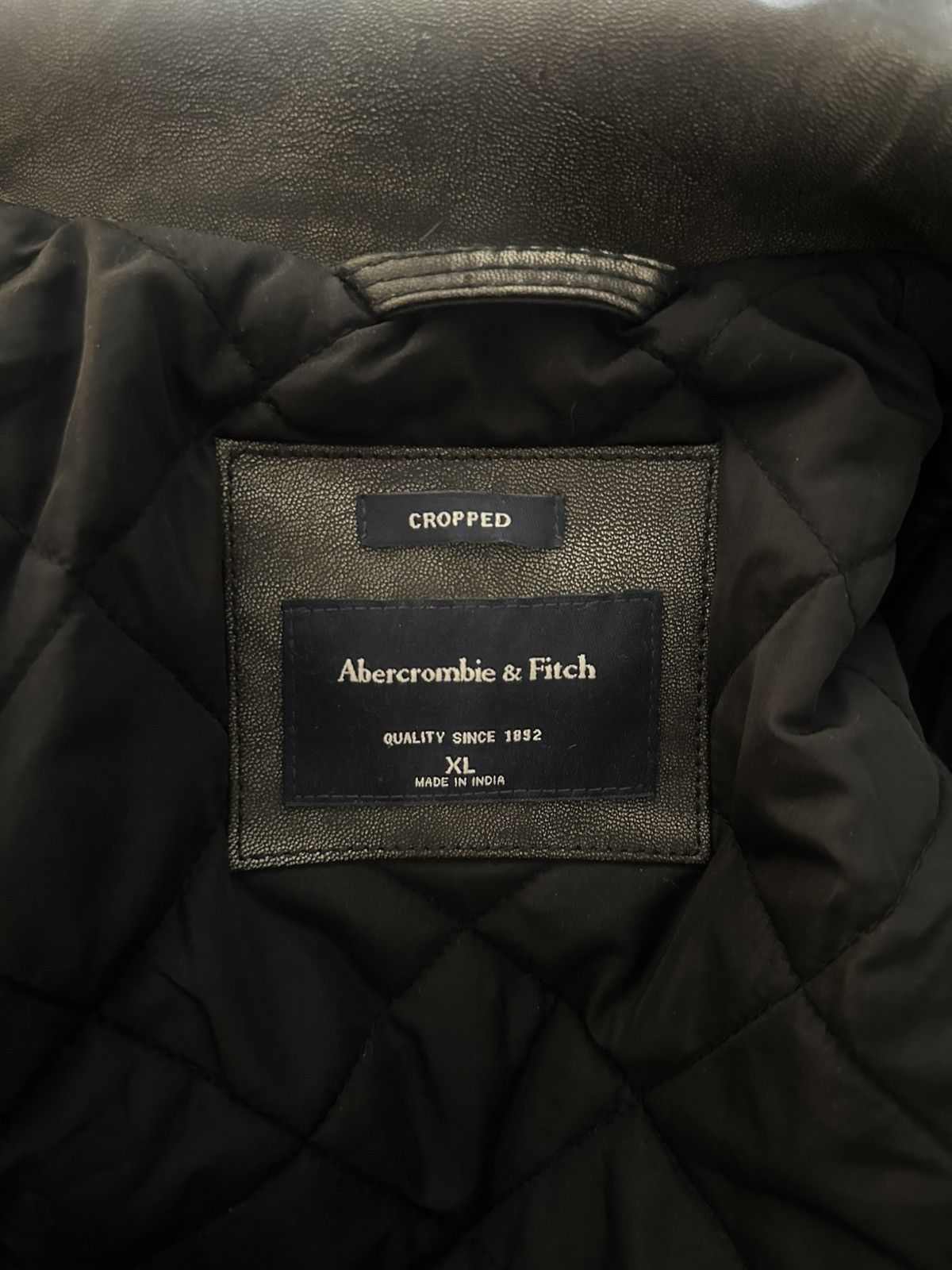 Abercrombie & Fitch Cropped Vegan Leather Zip Trucker Jacket Size US XL / EU 56 / 4 - 4 Thumbnail