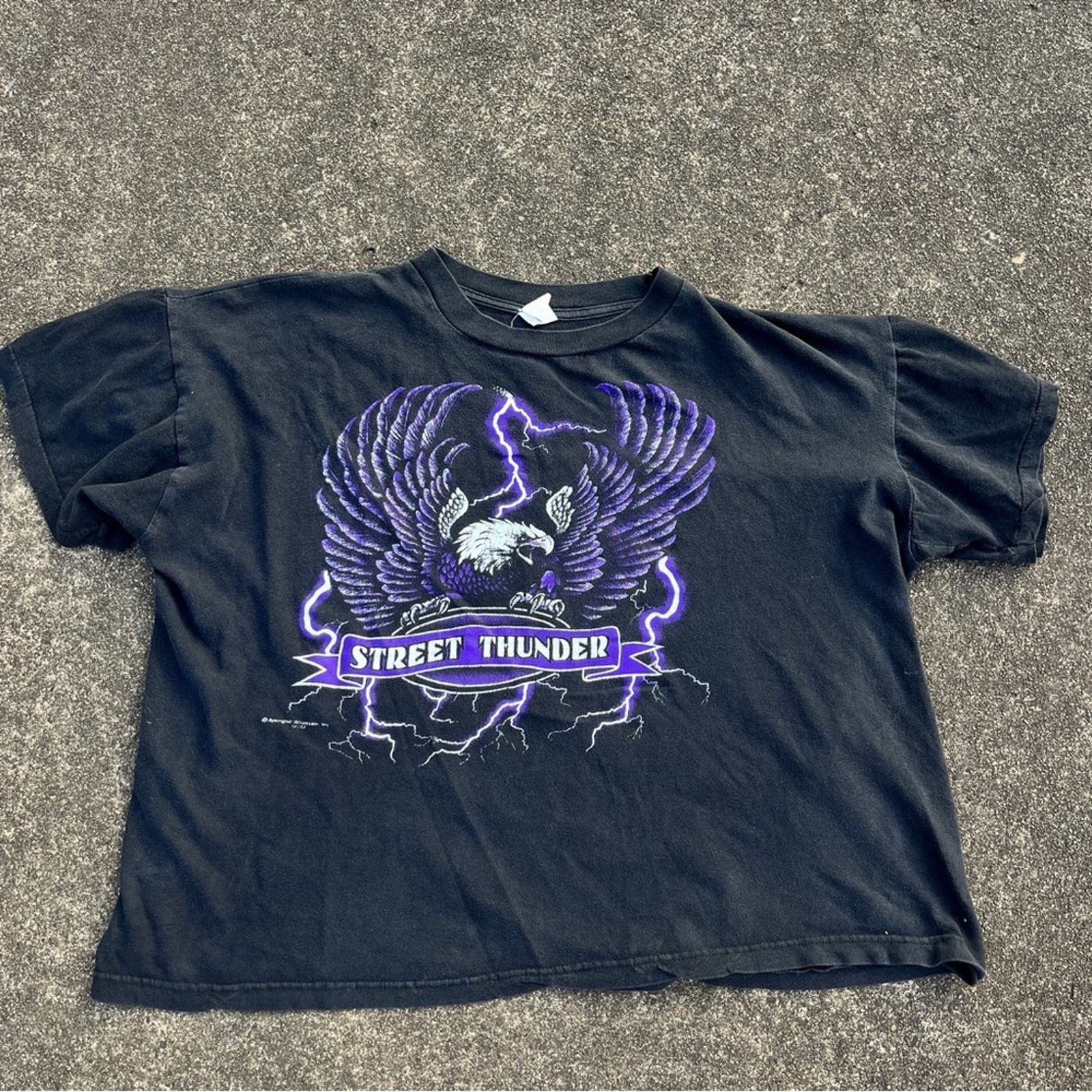 image of Vintage 80's Biker Street Thunder Purple Lightning Tshirt XL in Black, Men's