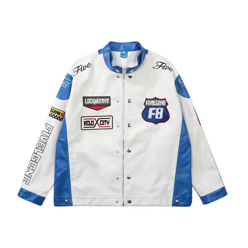 image of Vintage Colored Pu Leather Jacket in Blue, Men's (Size XL)