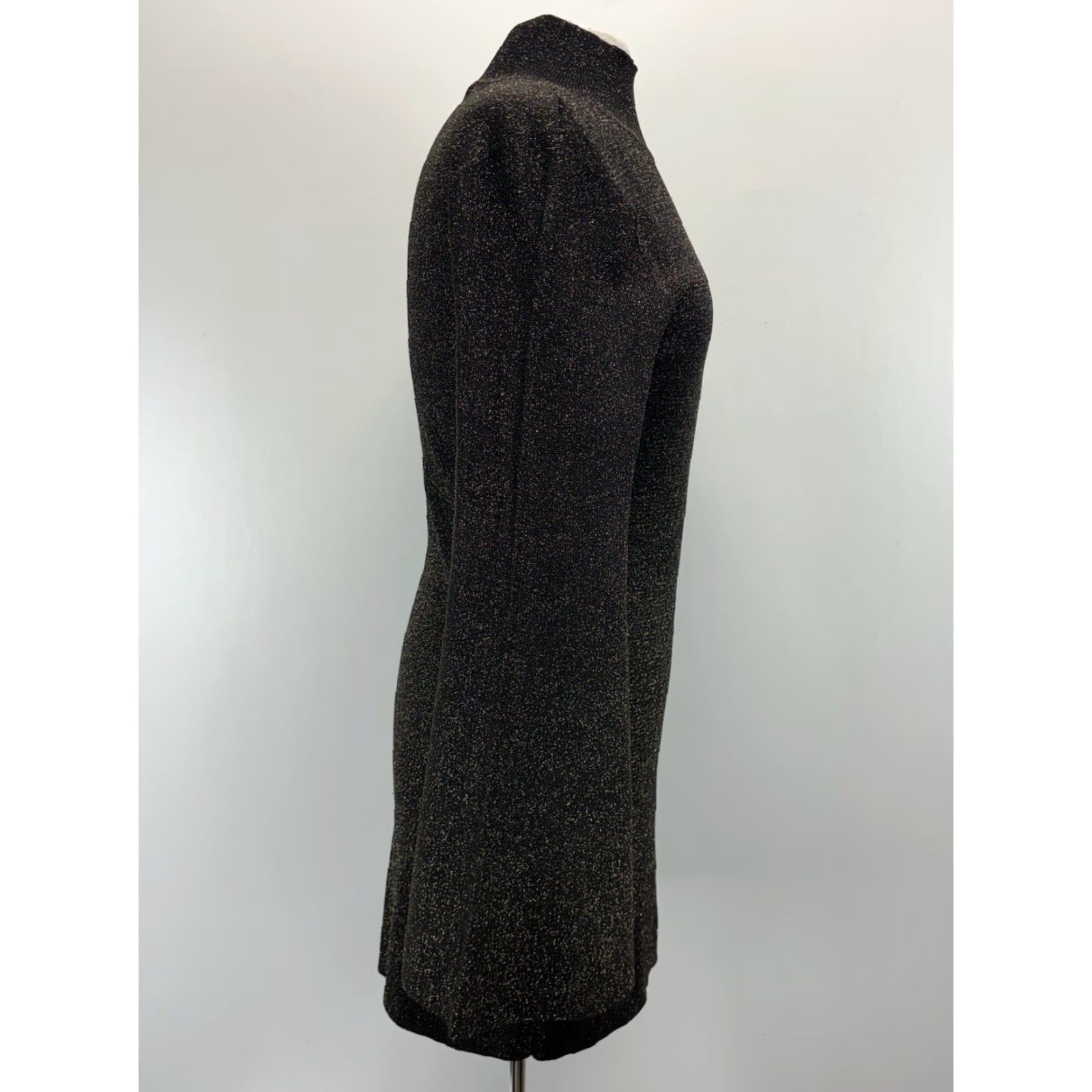 Vintage Rebecca Vallance Mancini Knit Mini Dress Womens Large Black Gold Metallic Flare Size L / US 10 / IT 46 - 4 Thumbnail