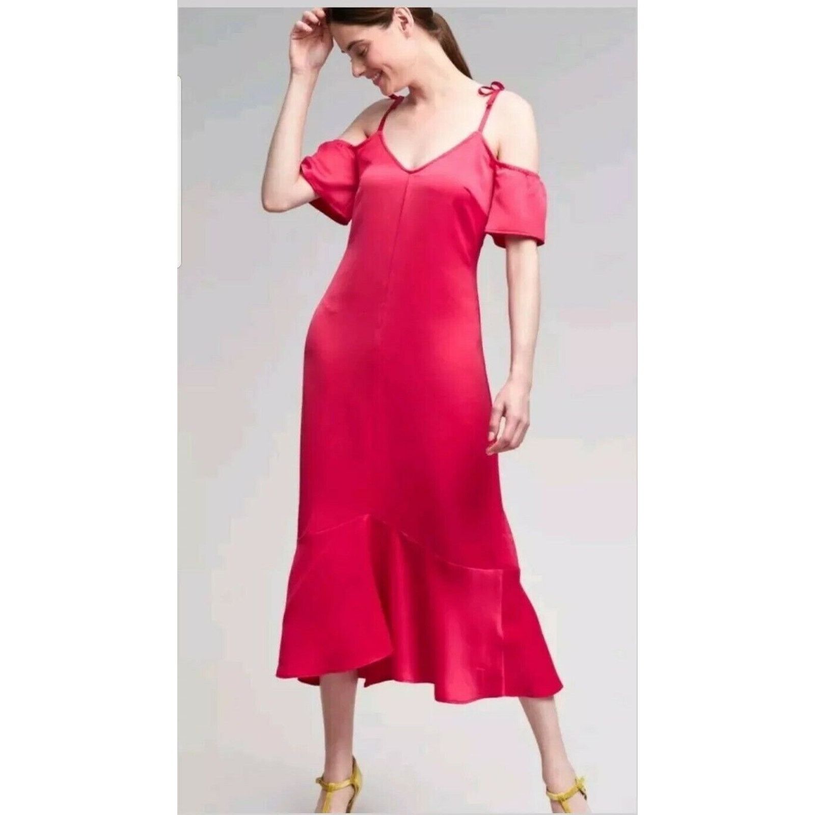 Anthropologie New Anthropologie Satin Open Shoulder Dress Seen Worn Kept Size M / US 6-8 / IT 42-44 - 2 Thumbnail