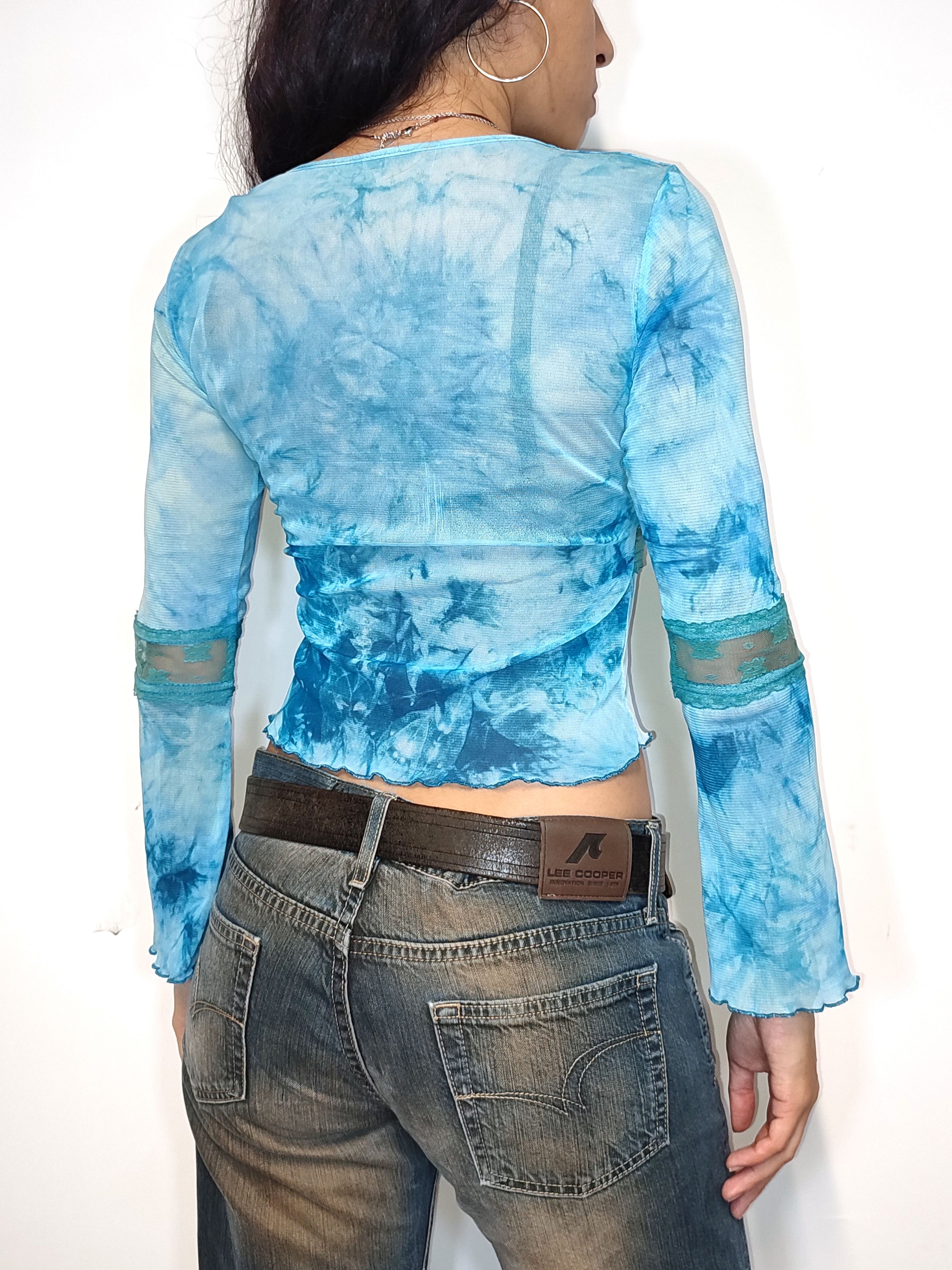Vintage Vintage Y2k Fairy tie dye Turquoise Mesh Long Sleeves Top Size S / US 4 / IT 40 - 2 Thumbnail
