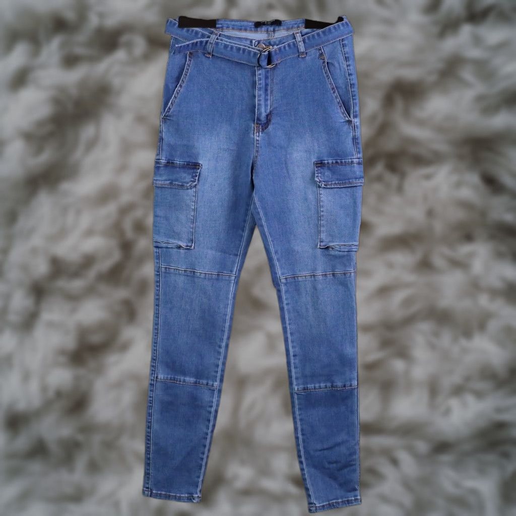 Vintage Twiin Sisters Jeans Cargo Skinny High Rise Belted 26in Waist Womens Medium Blue NWT Size 32" / US 10 / IT 46 - 1 Thumbnail