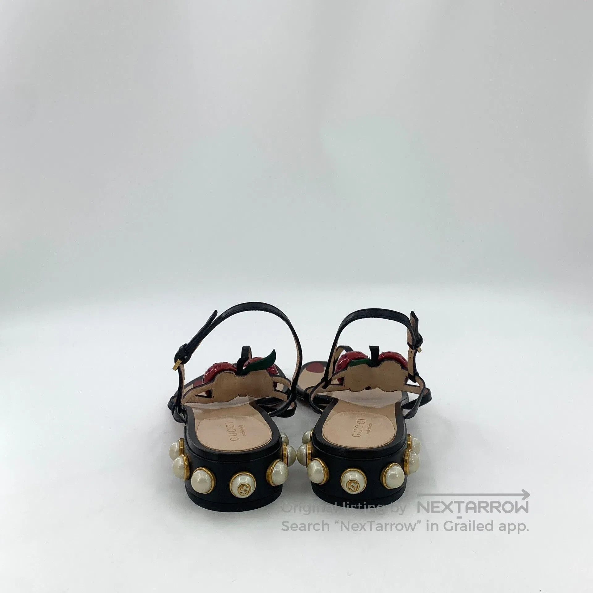 Gucci Gucci 37 Black Pearl Cherry Thong Sandals. Size US 6 / IT 36 - 4 Thumbnail