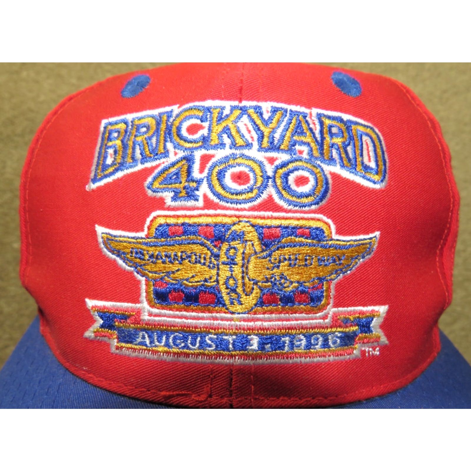 NASCAR Vtg HaT Brickyard 400 1996 Red Blue Nascar Racing Logo Trucker Adjustable Hat Size ONE SIZE - 2 Thumbnail