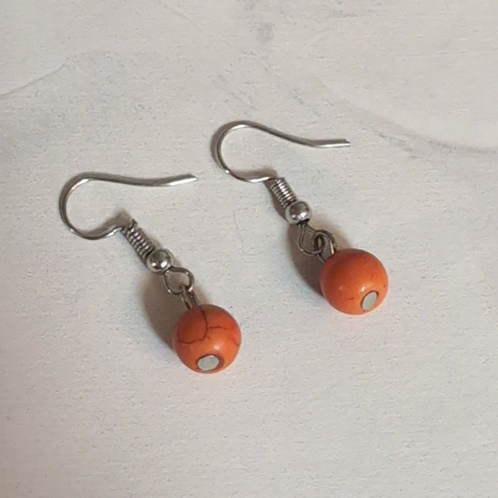 Other Cute VTG 1980s Silver-Tone Orange Crackle Beaded Earrings Size ONE SIZE - 4 Thumbnail