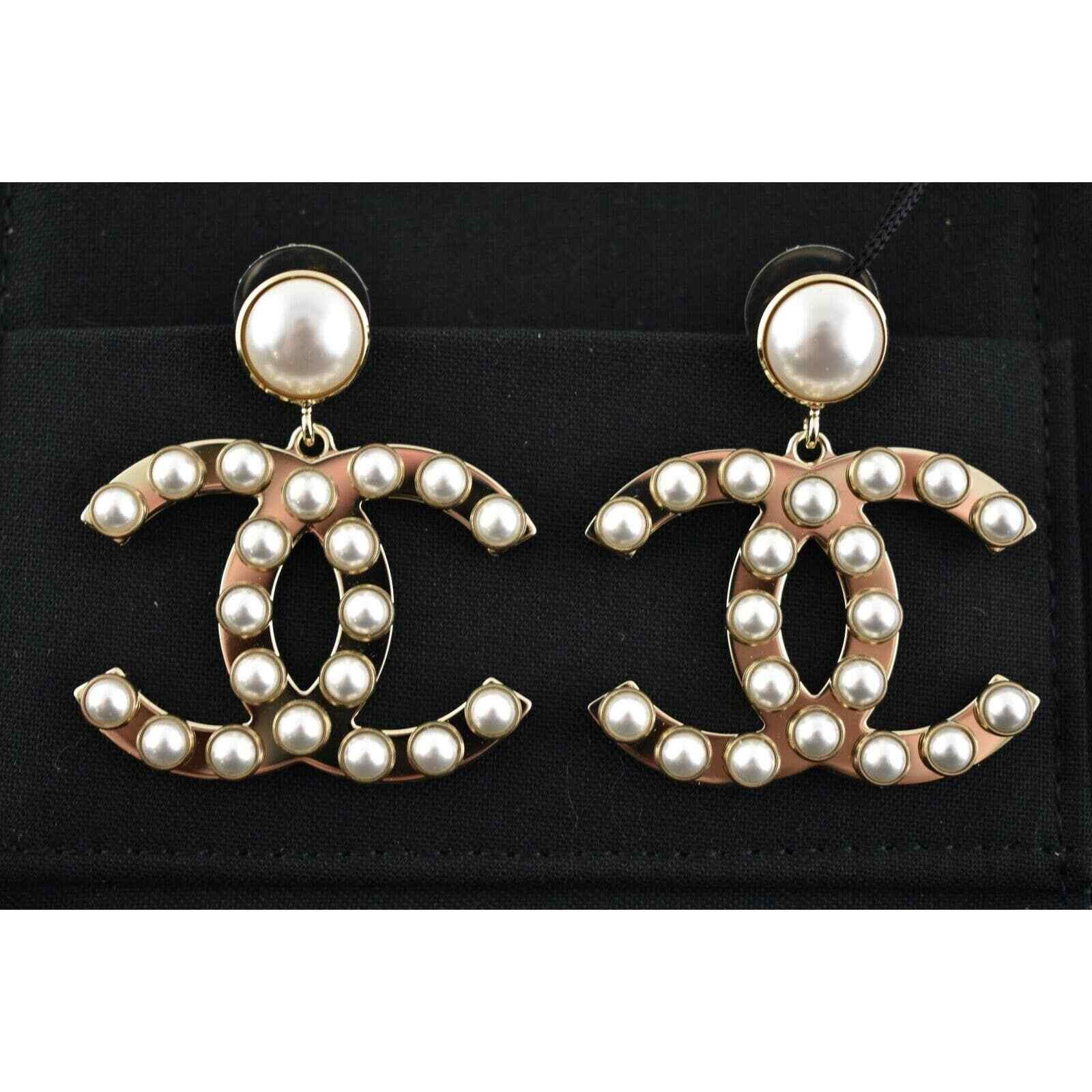 Chanel Chanel Gold Pearl Metal Dangle Drop Statement Earrings Size ONE SIZE - 1 Thumbnail