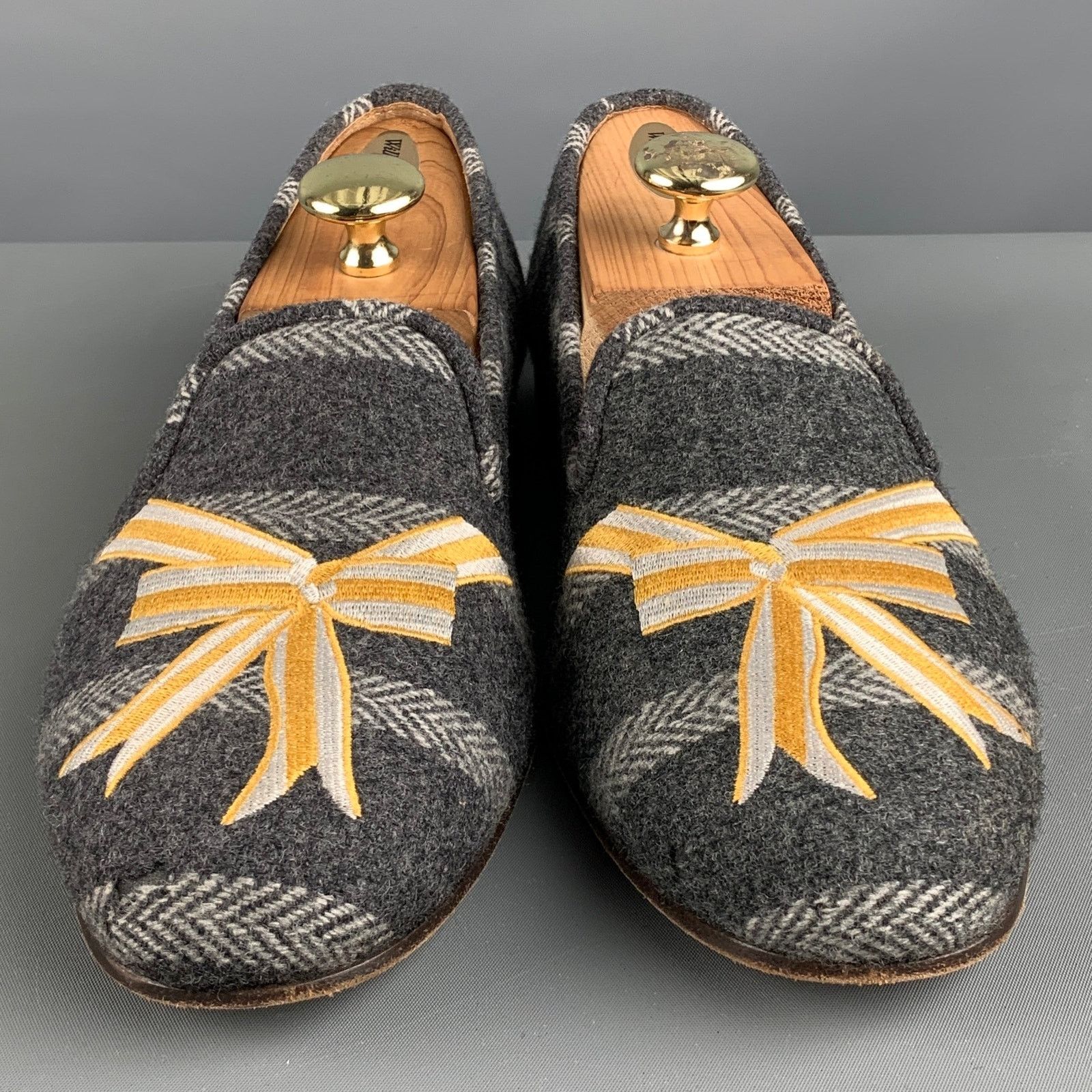 Stubbs & Wootton STUBBS & WOOTTON 10 Grey Silver & Gold Wool Slip On Loafers Size US 10 / EU 43 - 4 Thumbnail