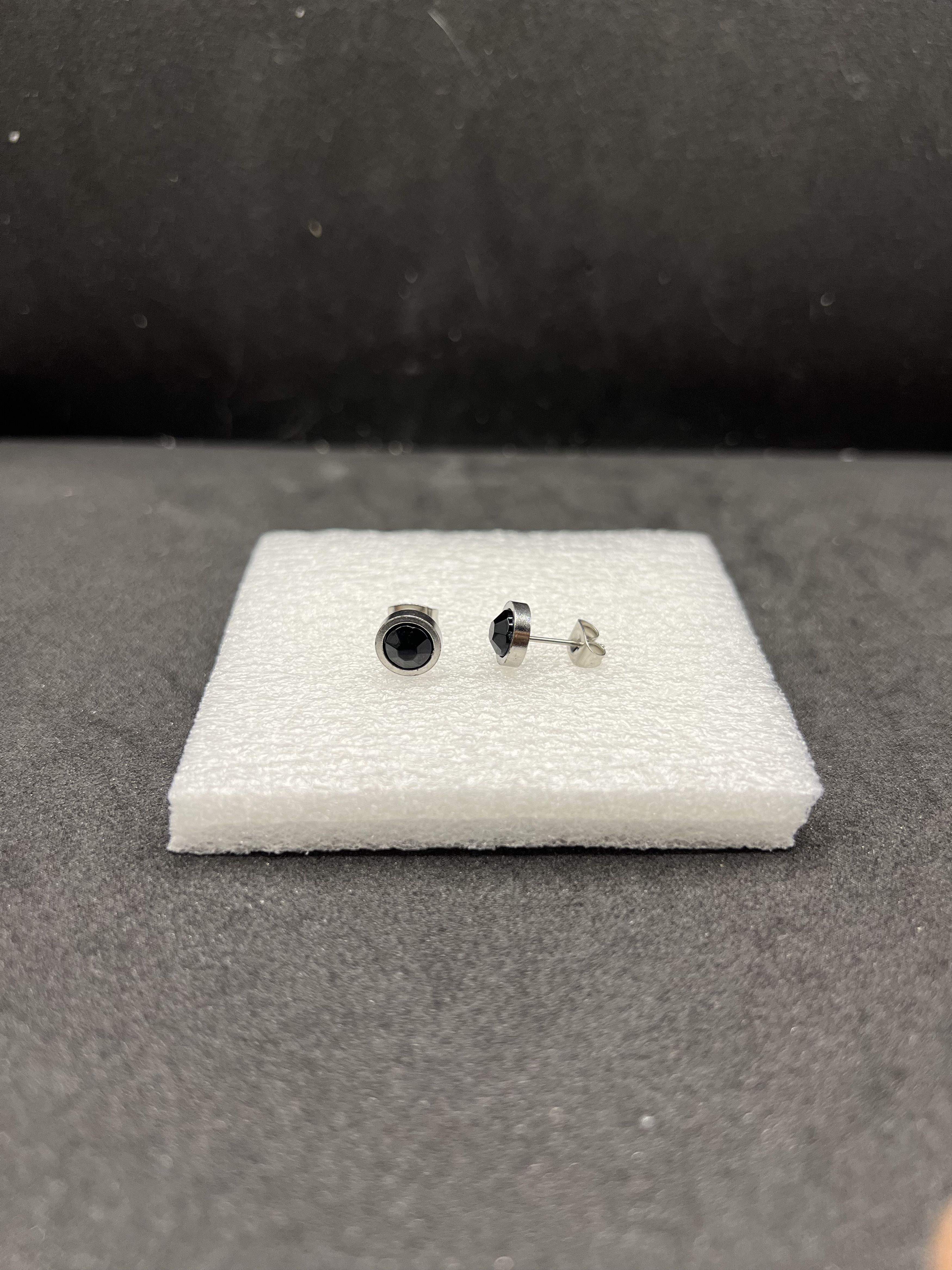 Handmade Black CZ Stainless Steel Stud Earrings Size ONE SIZE - 1 Thumbnail