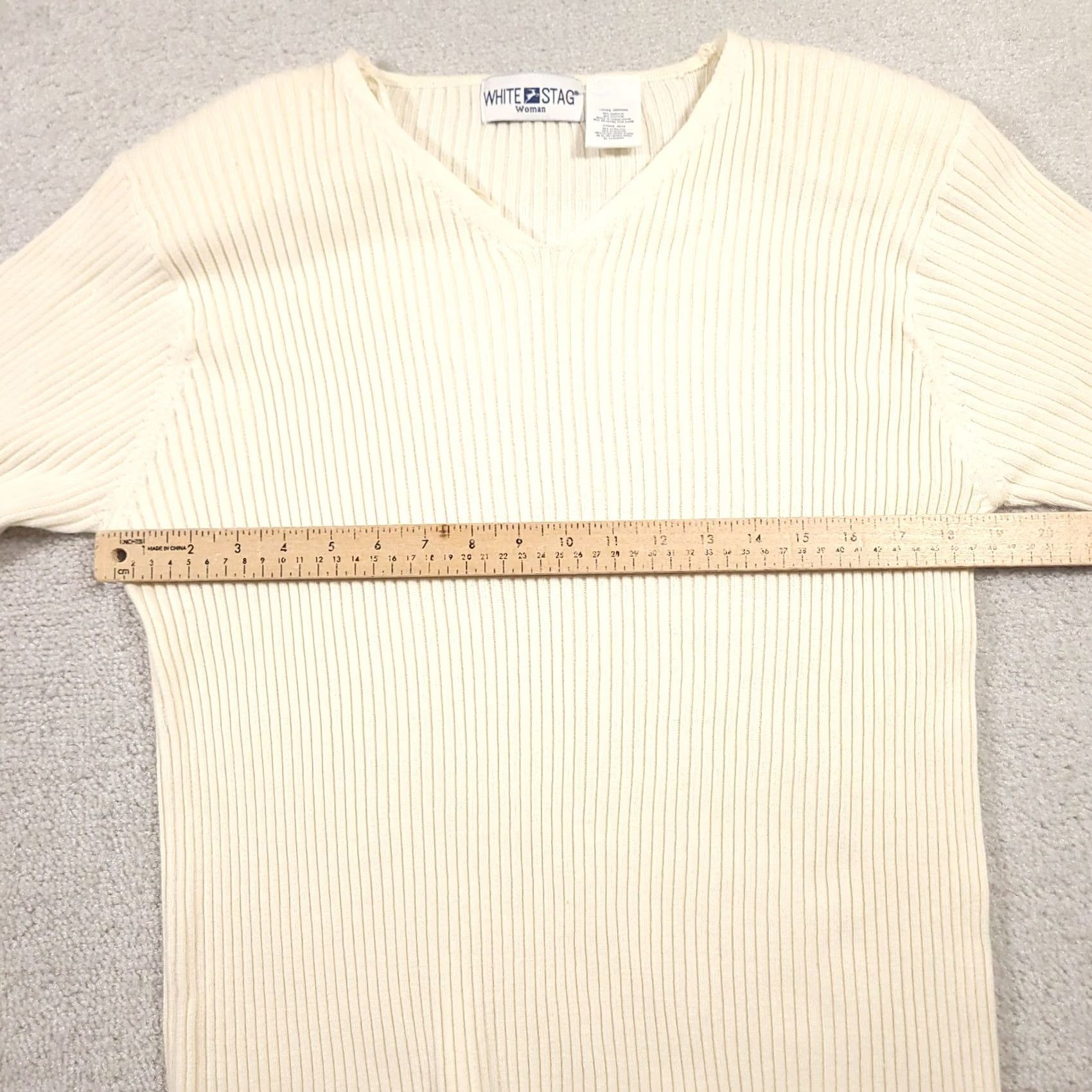 Vintage VINTAGE White Stag Ribbed Short Sleeve Top 22W Ivory Stretch Shoulder Pads Shirt Womens 22W Plus Vintage 80s 90s Classic Folk Bohemian Casual Workwear Size 3XL / US 20-22 - 2 Thumbnail