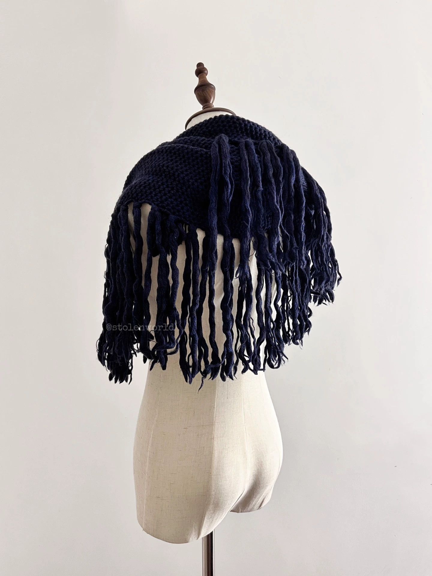 Y's Y's Multi-Way Wool Tassel Shawl Brown-Mixed Navy Blue Size ONE SIZE - 4 Thumbnail