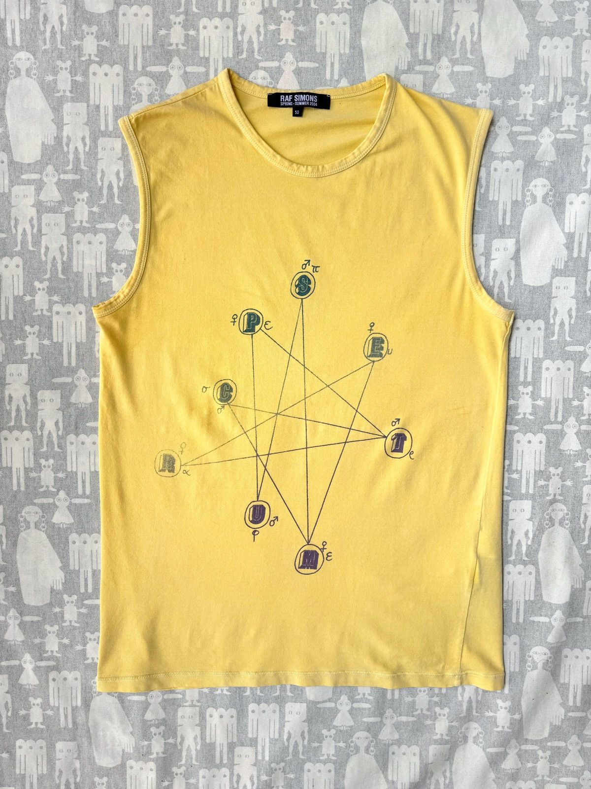 image of Raf Simons Ss04 Natal Chart Acid Yellow Tank Top, Men's (Size Medium)