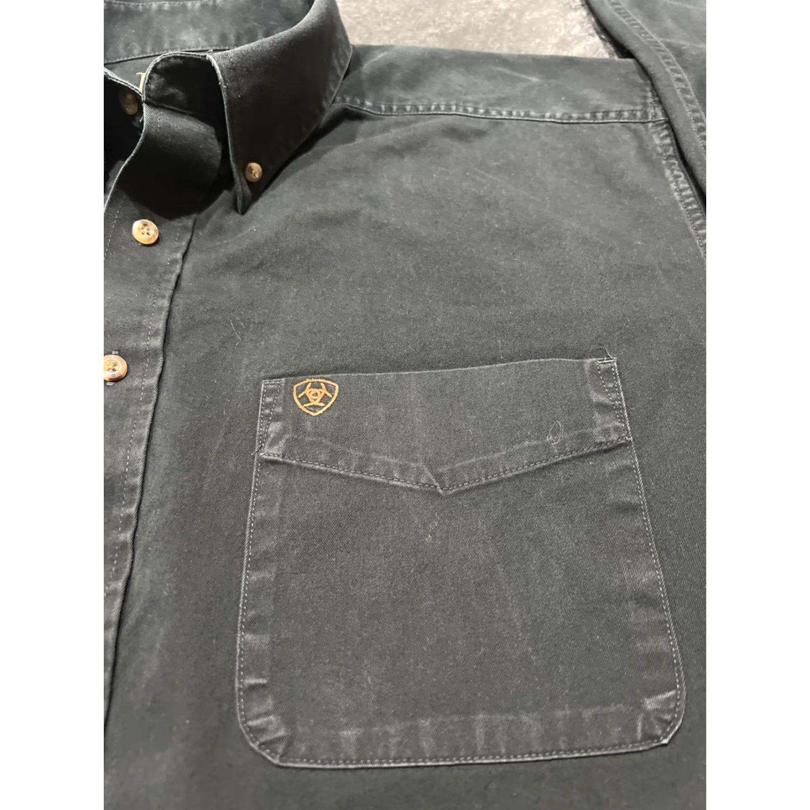 Ariat Ariat Shirt Button-Up Long Sleeve 2XL Black Mens Cotton 100% Button-Down Collared Chest Pocket Vintage No Size 48R - 3 Thumbnail