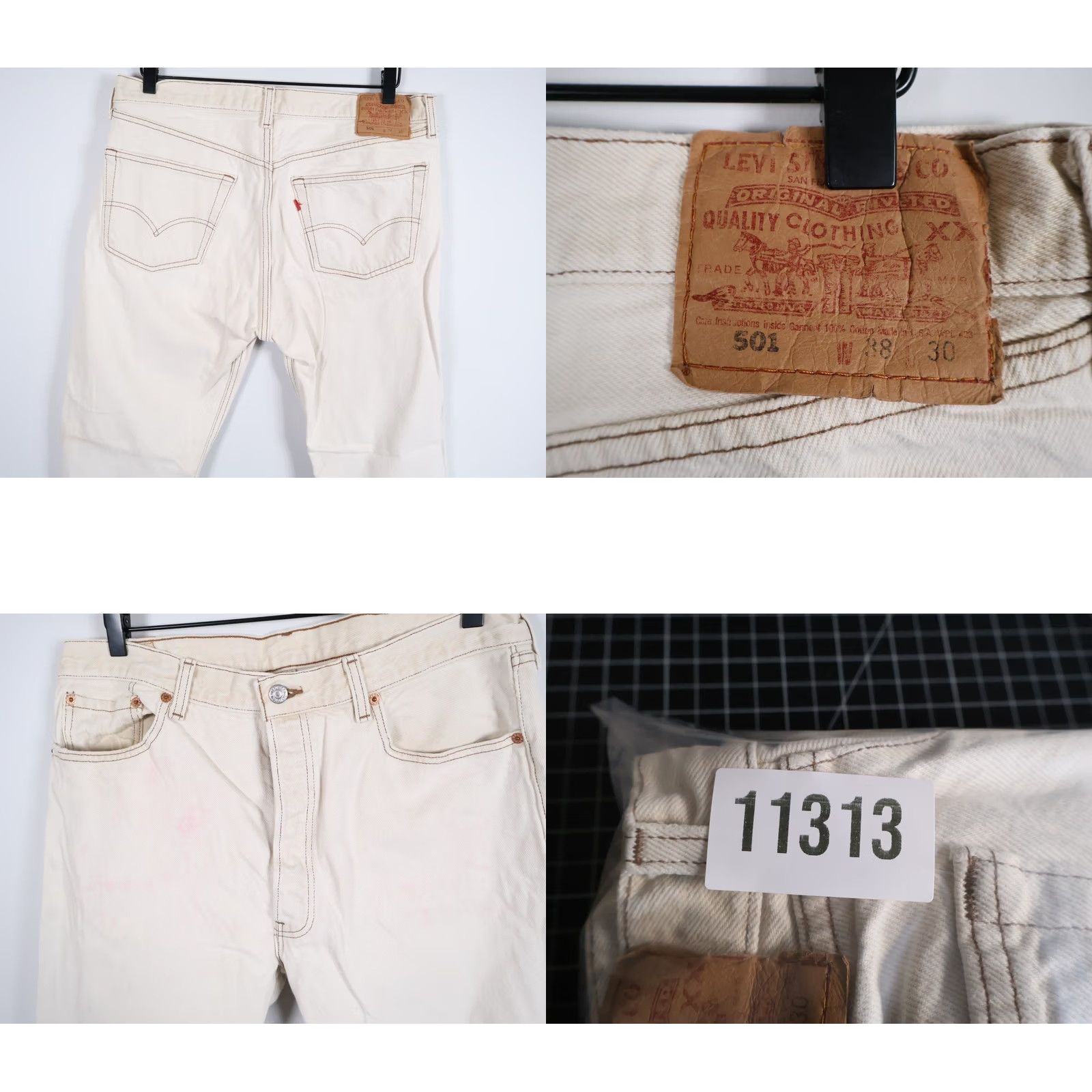 Levi's VINTAGE Levi's 501 Jeans Mens 34 x 29 Ivory Denim 90s Grunge Retro 1996 VTG Jeans Mens Regular Straight 5-Pocket Design Size US 35 - 11 Thumbnail