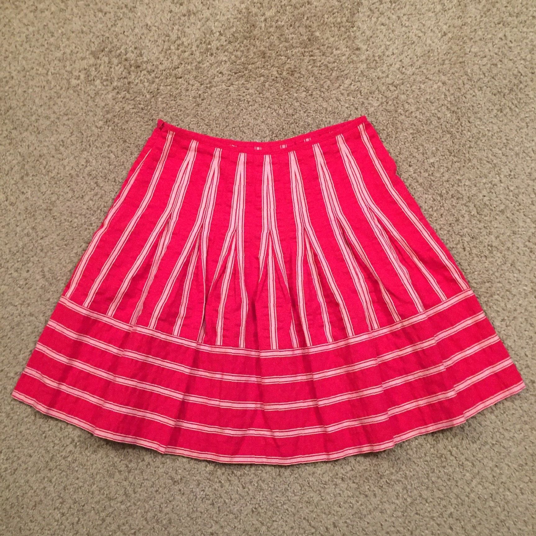 Talbots Talbots Skirt 10P Pink Striped Knee Length Unlined Flare Petites Women's Cotton Blend Zip Dry Clean Only Vintage No Size 32" / US 10 / IT 46 - 6 Thumbnail