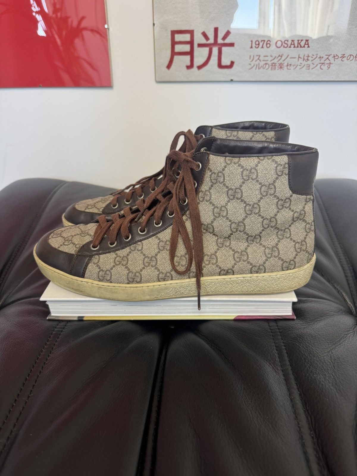 Gucci Gucci Monogram High-Top Sneakers Brown Luxury Designer Rare Size US 10 / EU 43 - 1 Thumbnail