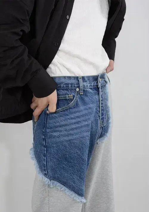 VIBE Grey denim patchwork pants Size US 27 - 3 Thumbnail