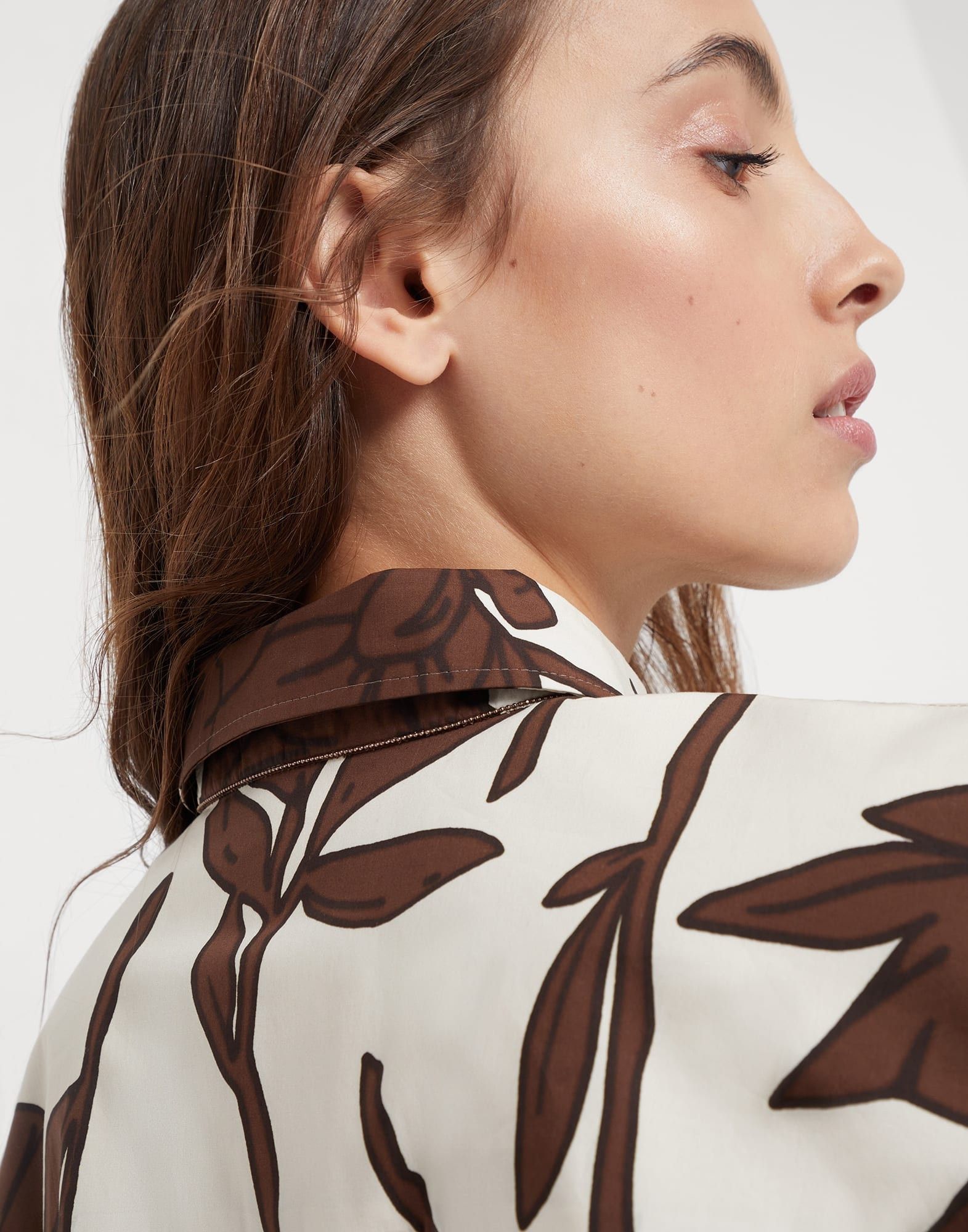 Brunello Cucinelli o1y0725 Floral-print Shirt in Dark Brown/Beige Size XL / US 12-14 / IT 48-50 - 2 Thumbnail