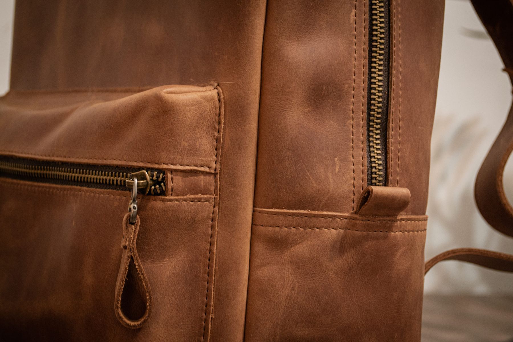 Handmade Leather Backpack. Genuine Vintage Leather CrazyHorse Size ONE SIZE - 8 Thumbnail