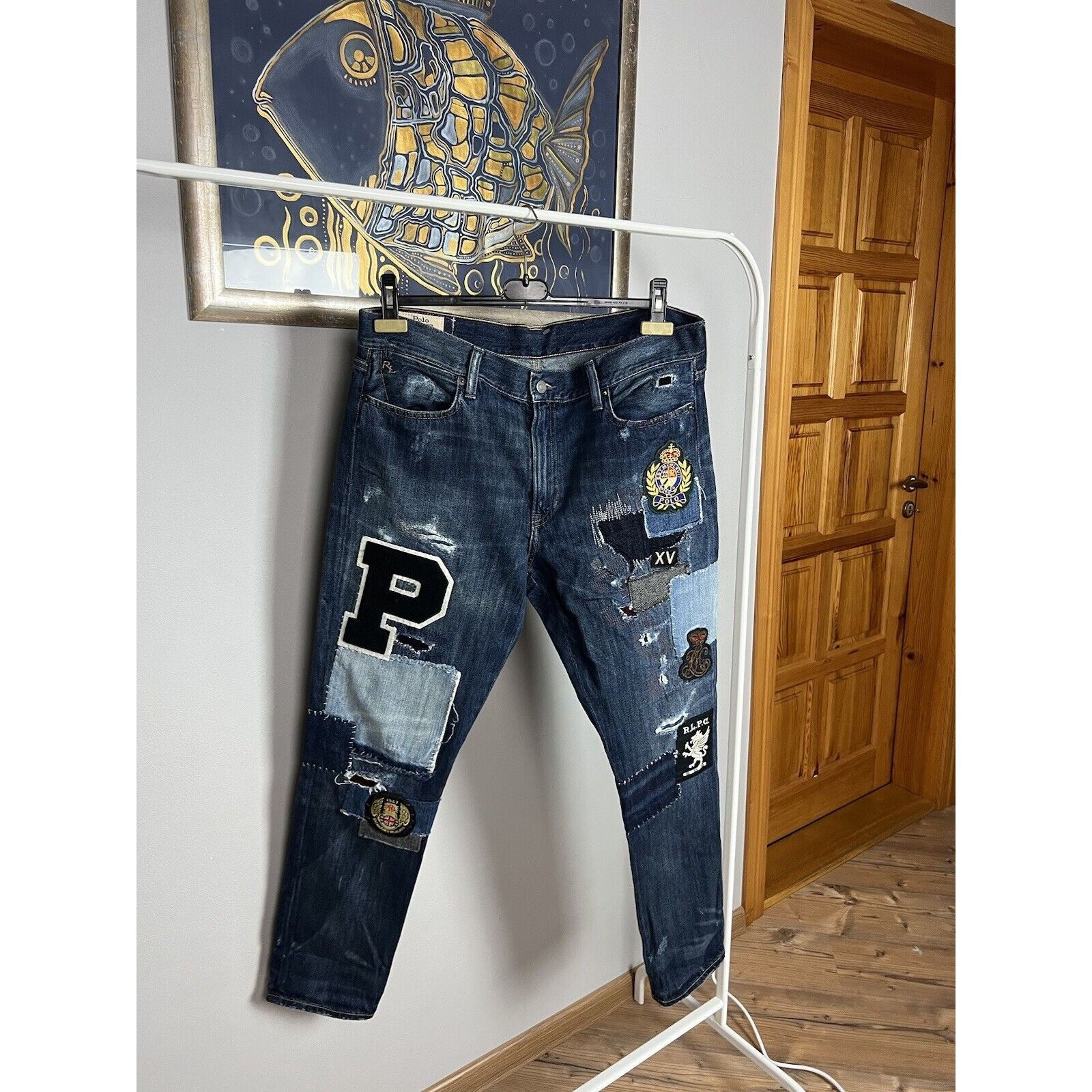 Polo Ralph Lauren Polo Ralph Lauren Dungarees Patchwork Blue Distressed Denim Size US 29 - 3 Thumbnail