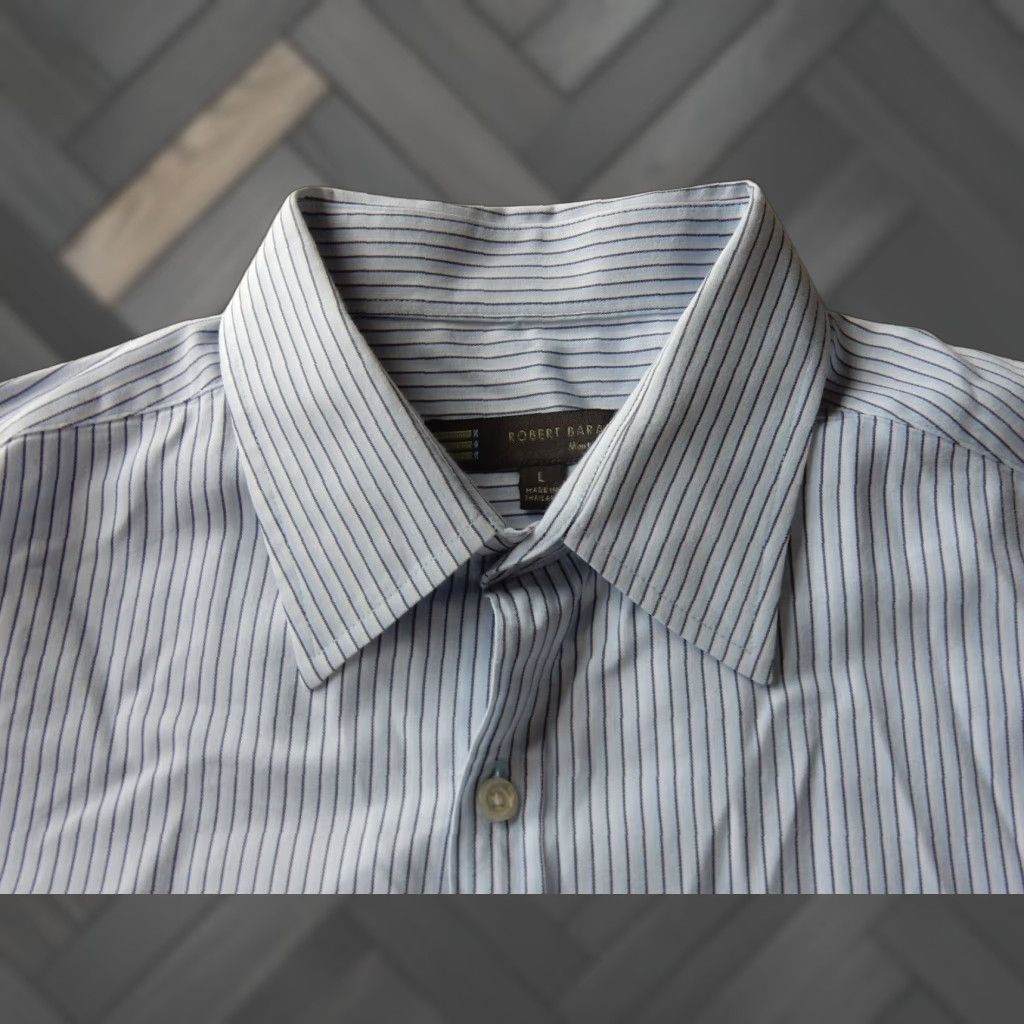 Vintage VINTAGE Robert Barakett Men's Shirt Long Sleeve Button-Up Size L Blue Striped Cotton Size US L / EU 52-54 / 3 - 1 Thumbnail