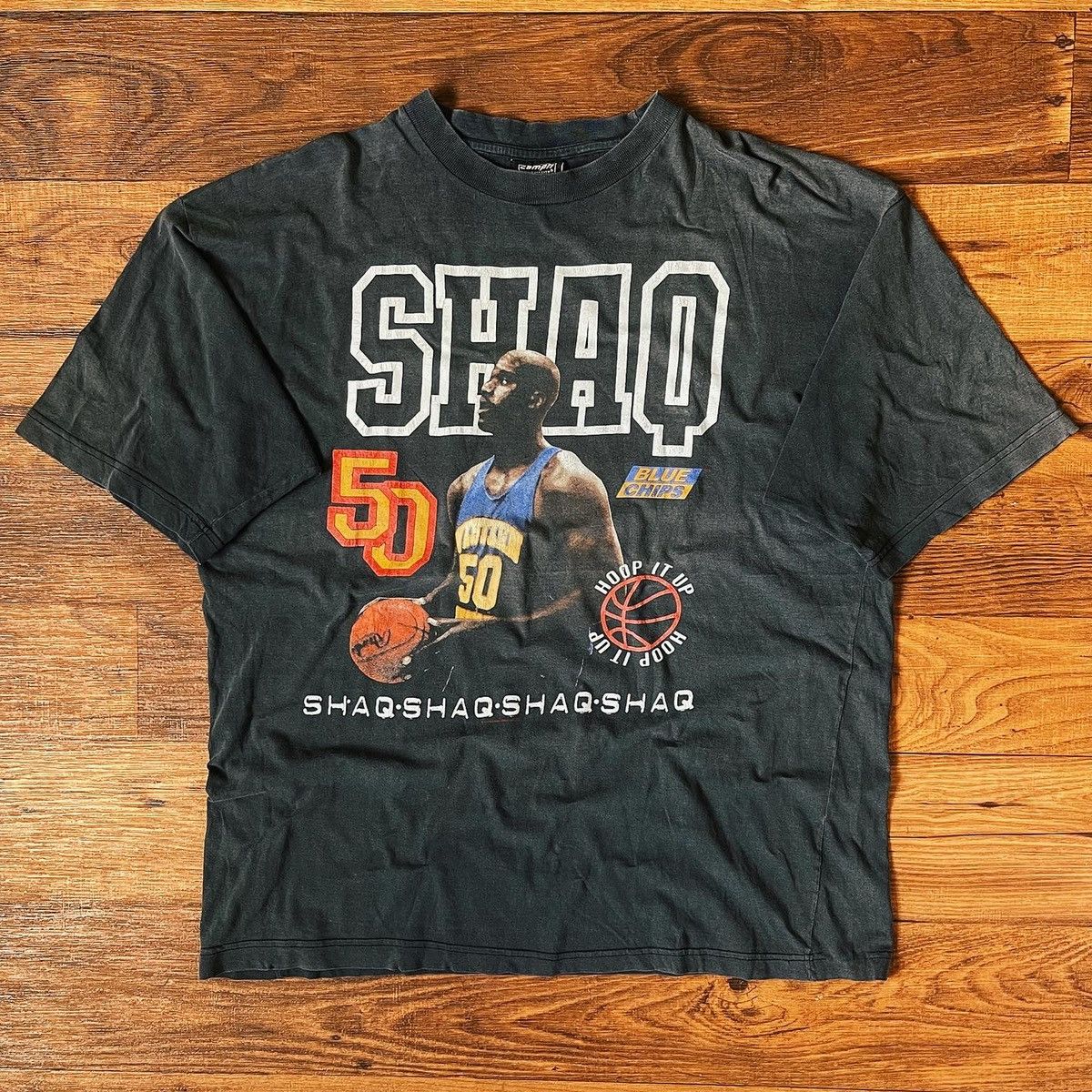 image of Vintage 90's Blue Chips Shaq Hoop It Up Tee in Black, Men's (Size 2XL)