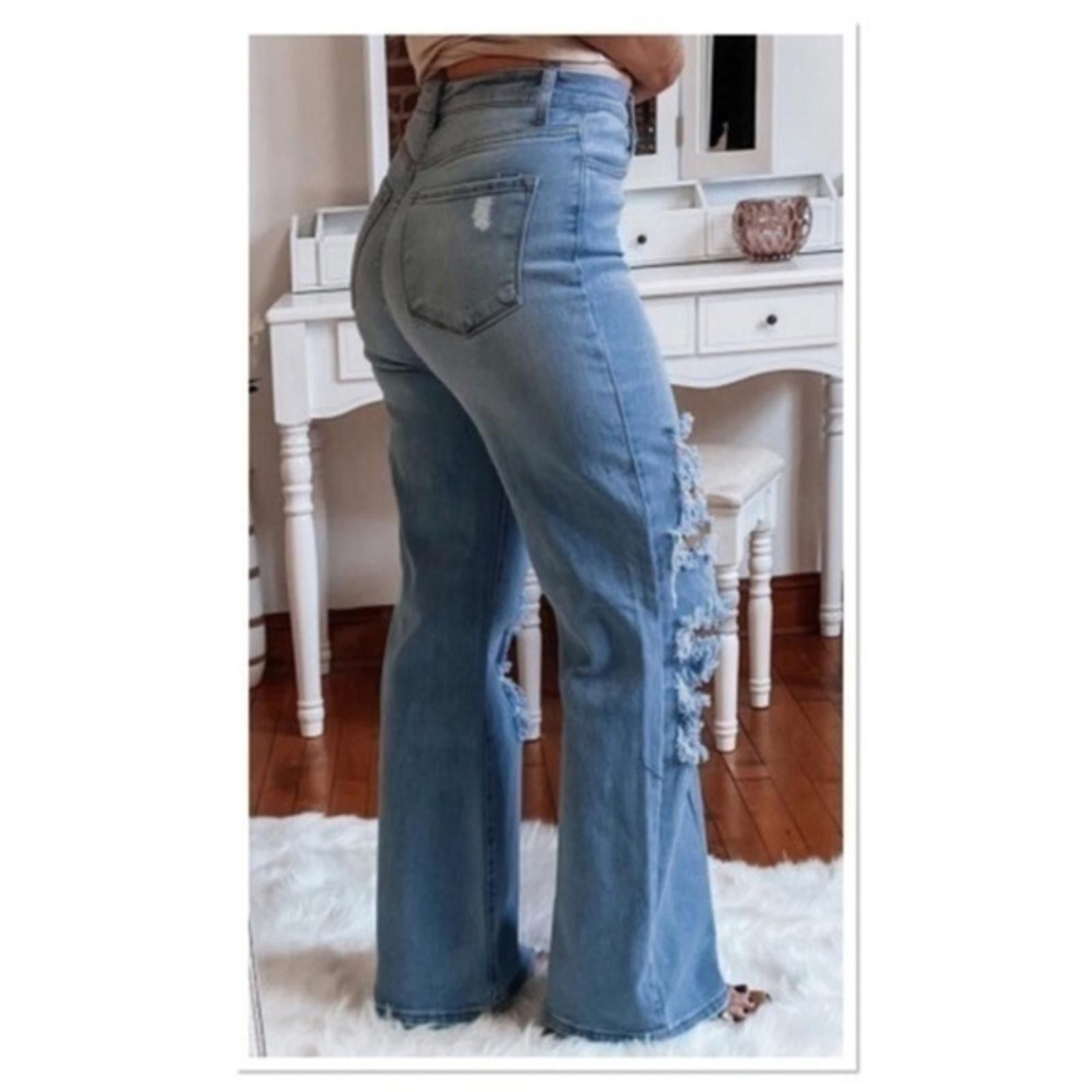 Designer High Waist Jean Ripped Denim Boho Flare​​​​​​​​ Size 32" / US 10 / IT 46 - 1 Thumbnail