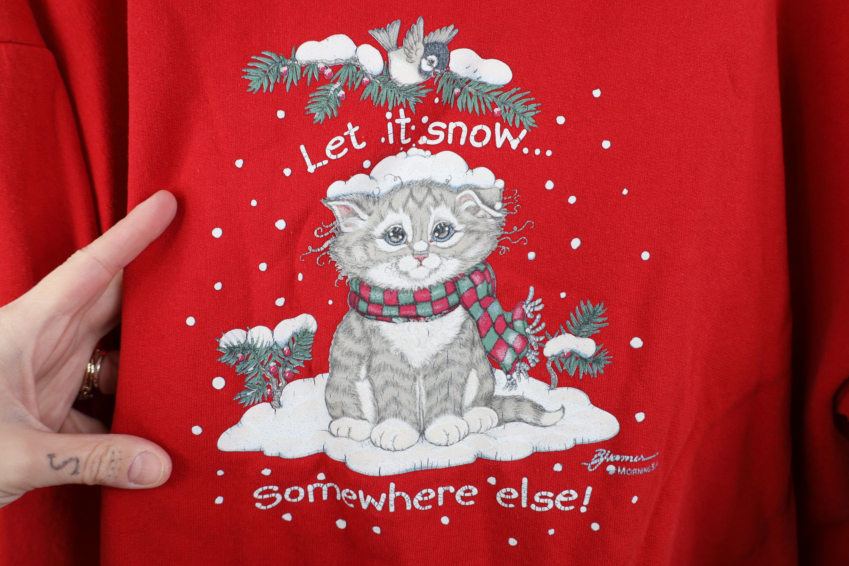 Vintage Vintage 90s Let It Snow Somewhere Else Cat Kitten Sweatshirt Size L / US 10 / IT 46 - 4 Thumbnail