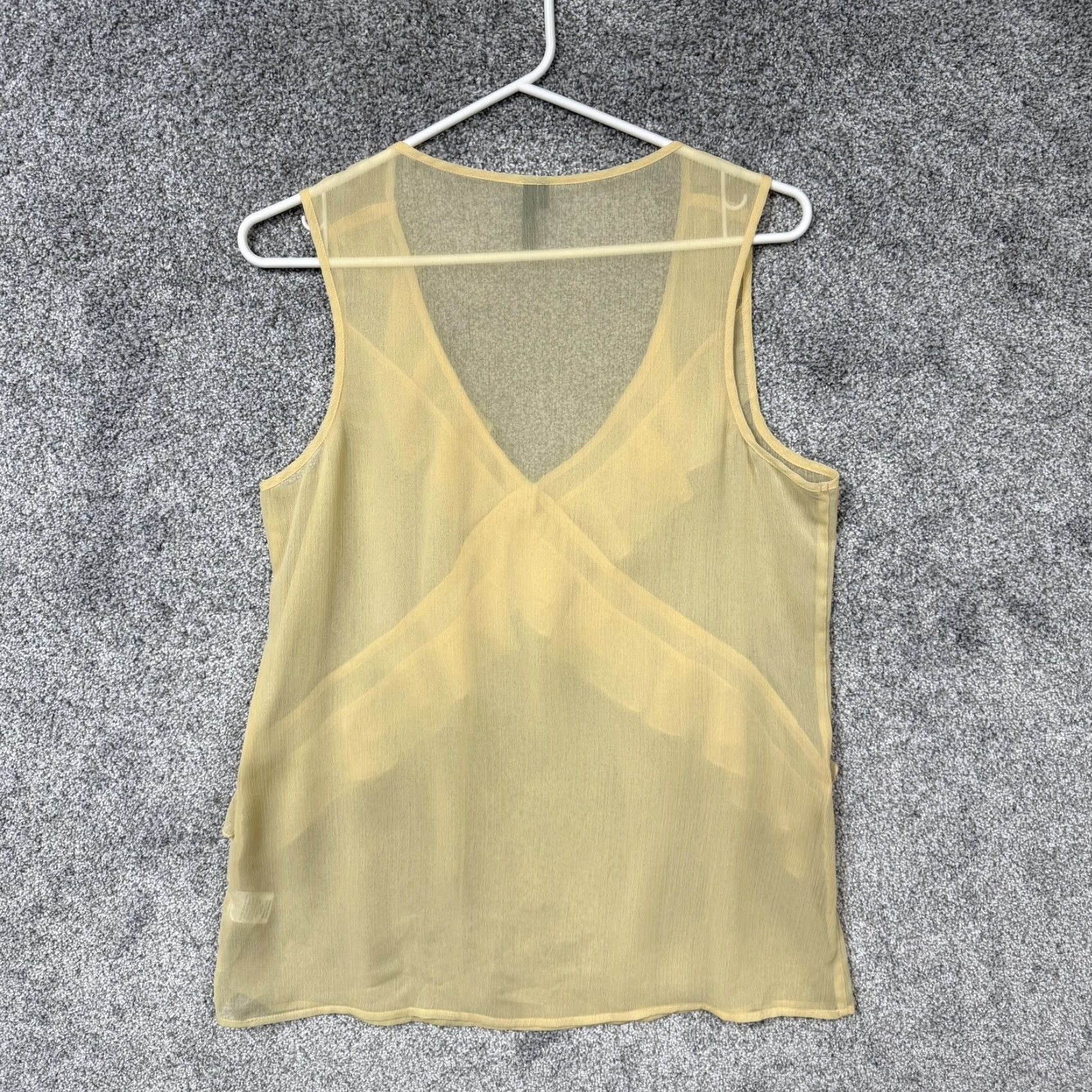 Vintage Maurices Tank Top L Yellow Chiffon Sleeveless V-Neck Ruffle Layering Casual Summer Women's TankTop Size L / US 10 / IT 46 - 7 Thumbnail