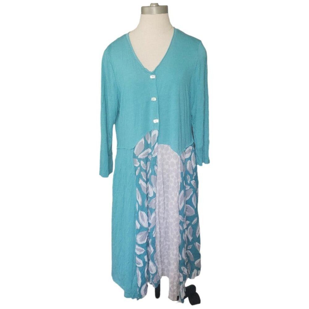 Designer CT1457 Chalet et Ceci Knee Length Button Front Aqua Tunic M Size M / US 6-8 / IT 42-44 - 1 Thumbnail