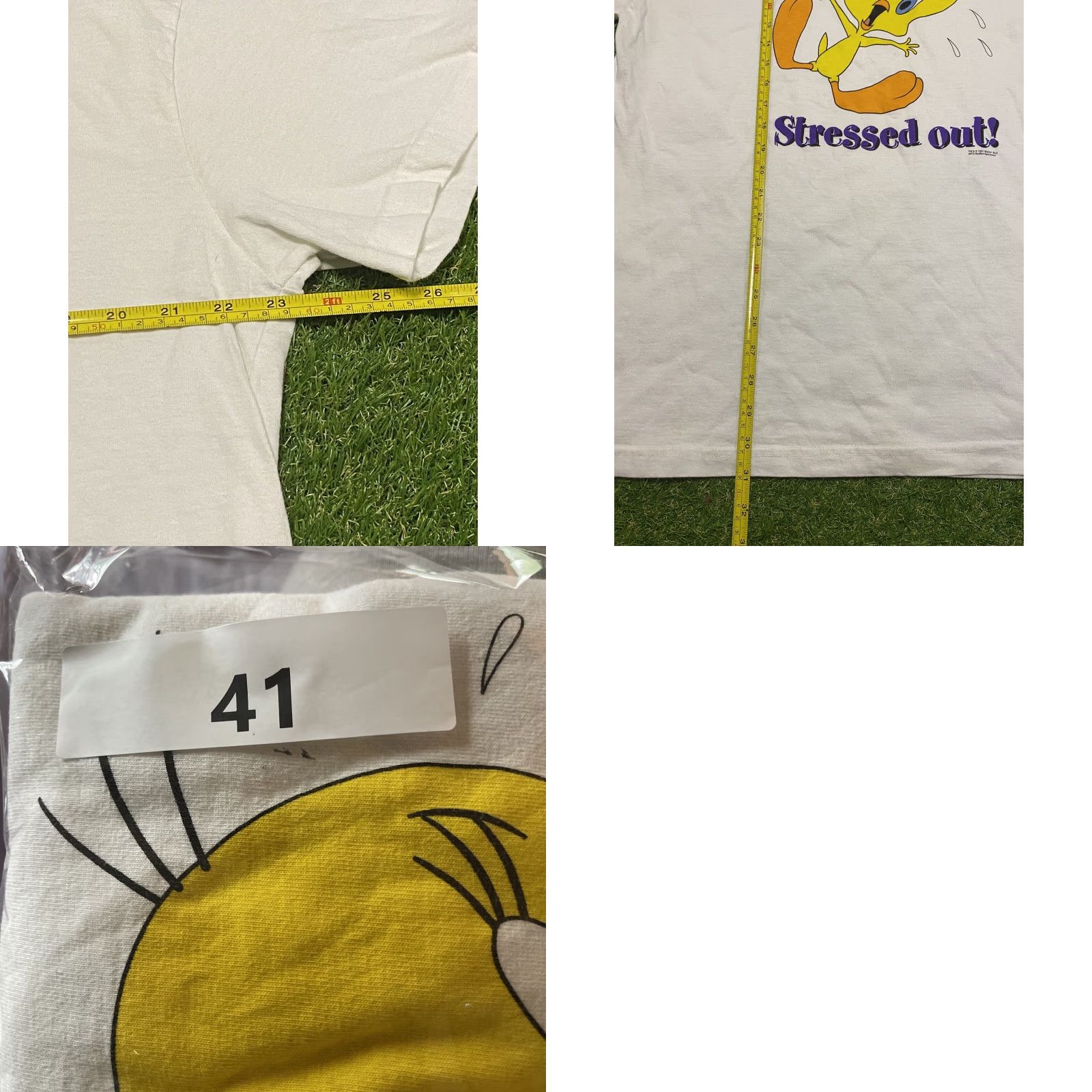 Vintage VINTAGE Looney Tunes Shirt 2XL White Crew Neck Short Sleeve Tweety Bird Stressed Out 90s Cartoon Mens Size US XXL / EU 58 / 5 - 8 Thumbnail