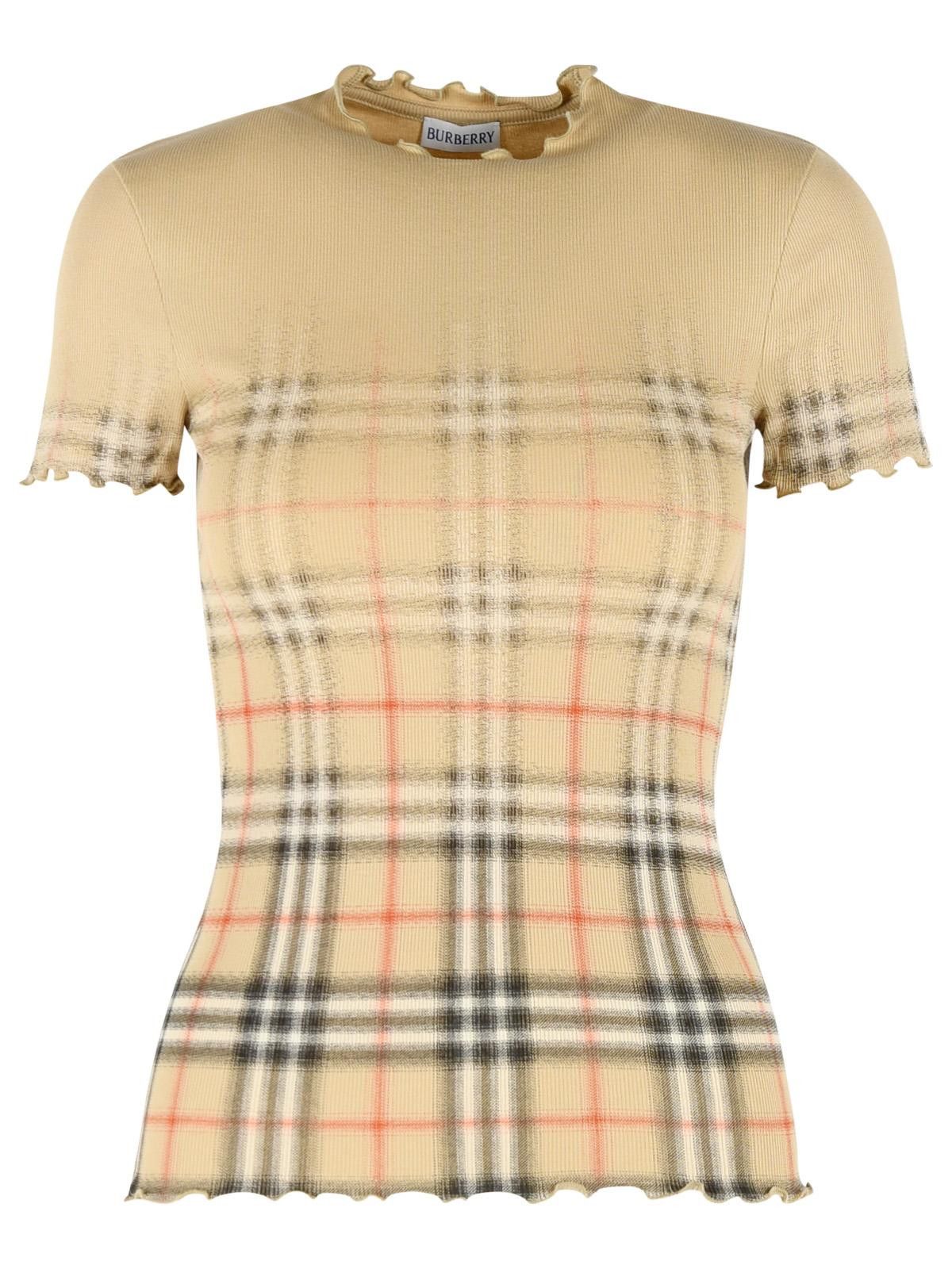 BURBERRY 'Letty' Stretch Cotton Sweater With Sand Beige 'Check' Shaded
