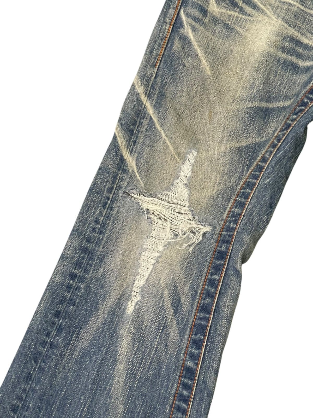 Japanese Brand Flare Jeans Blue Way Faded Distress Low Rise Boot Cut 1🟦2 Size US 32 / EU 48 - 6 Thumbnail